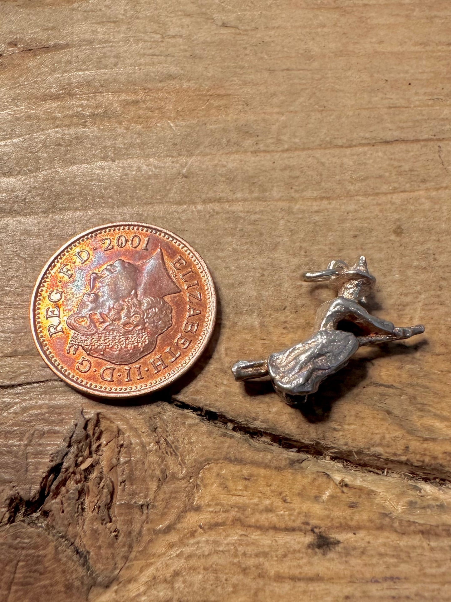 Vintage Witch on Broomstick 925 Silver Charm Pendant