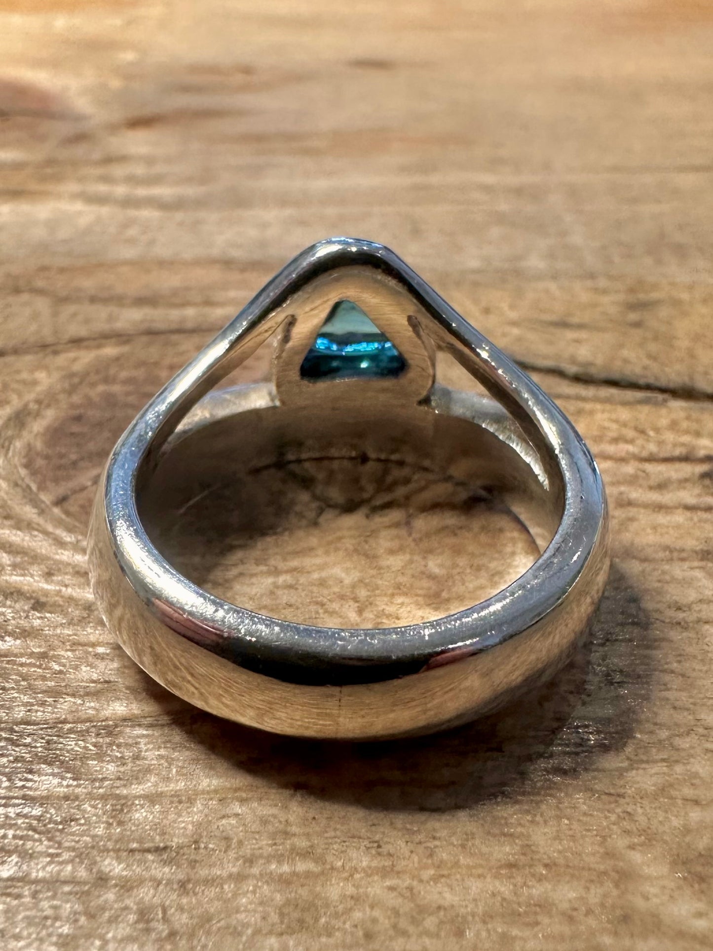 Modern Abstract Blue Triangle Stone 925 Silver Size S Ring