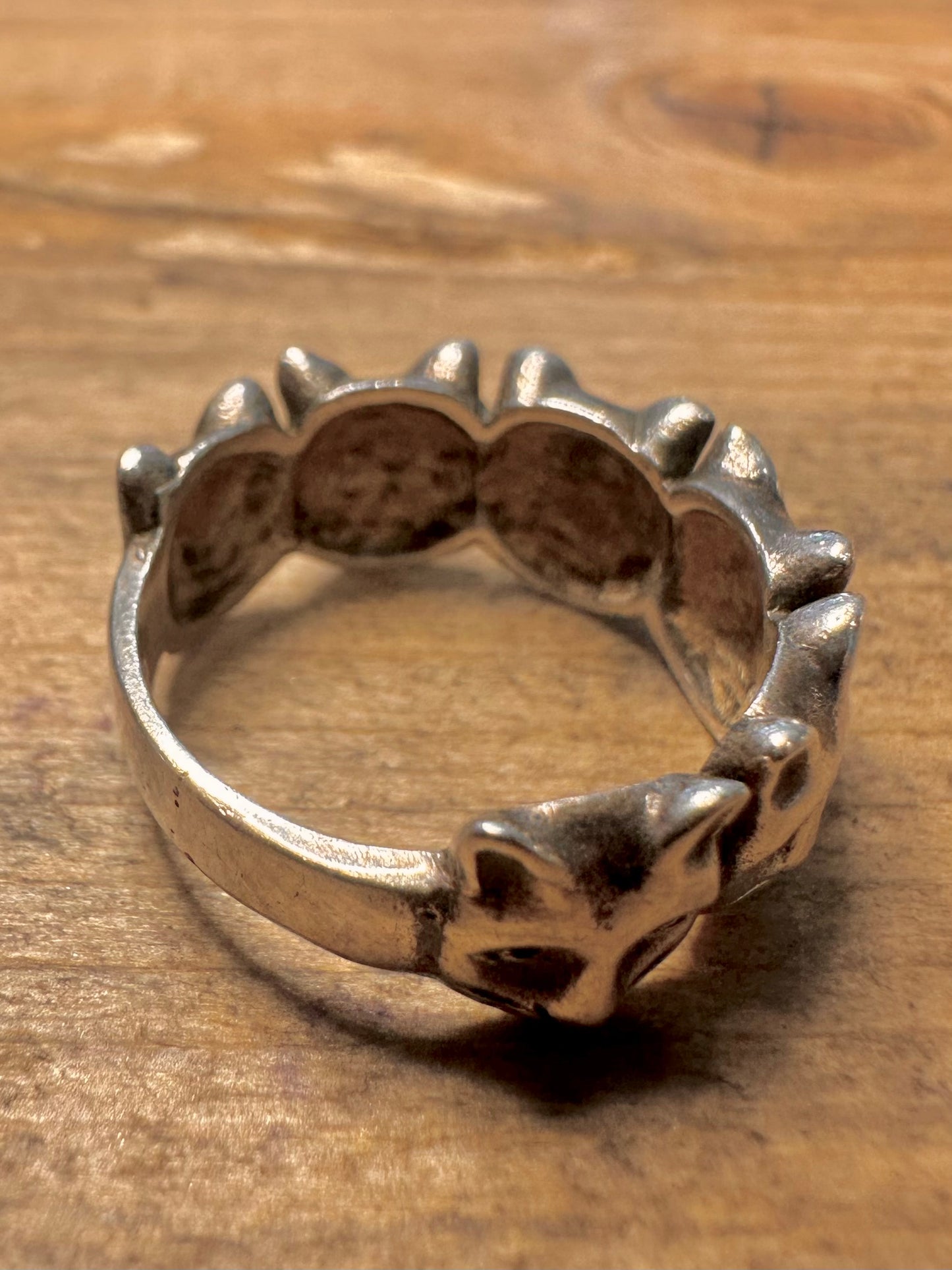 Vintage Cat Head Band 925 Silver Size L1/2 Ring