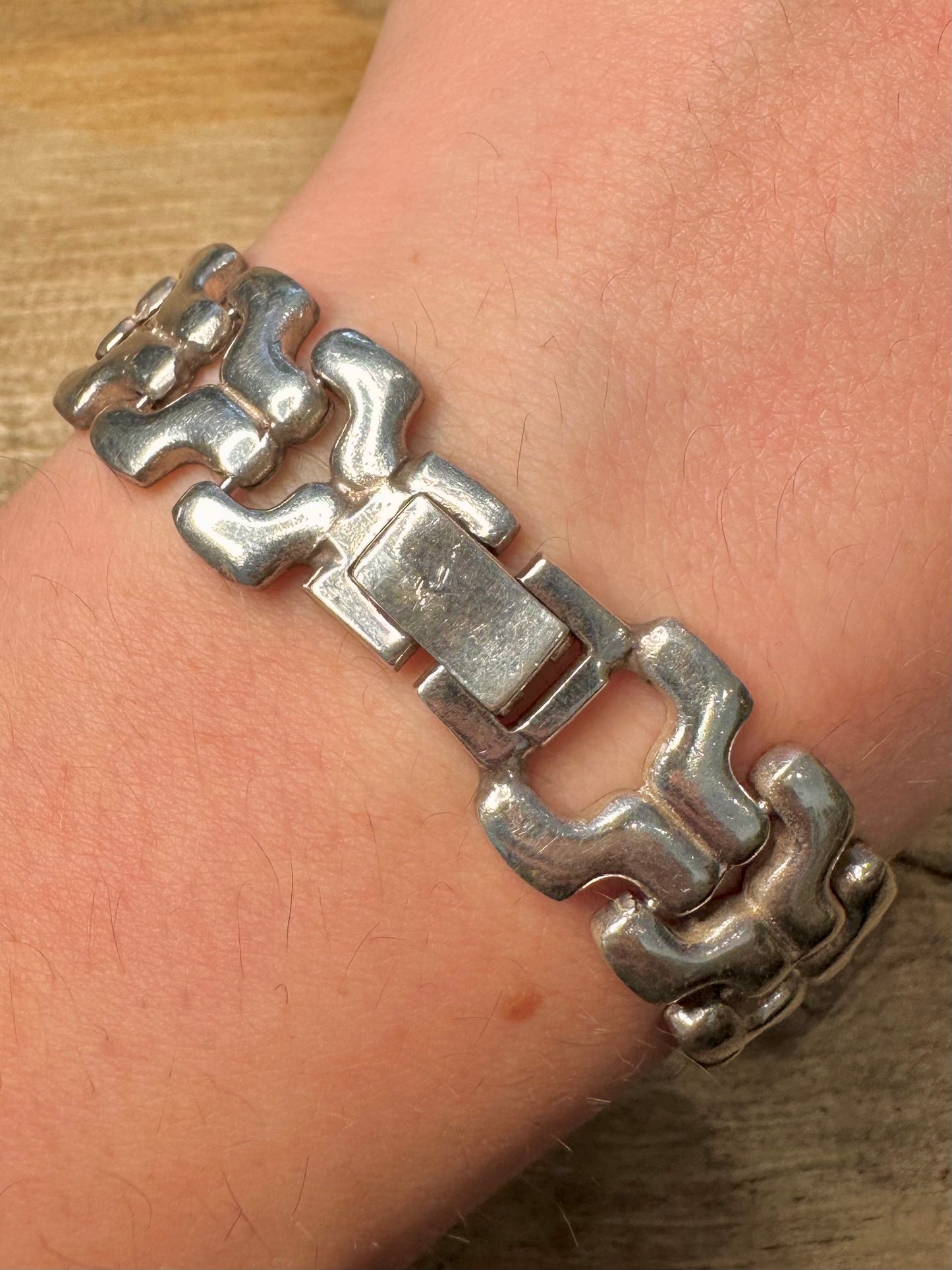 Abstract Heavy Tag Heuer Link 925 Silver 7.5 inch Bracelet