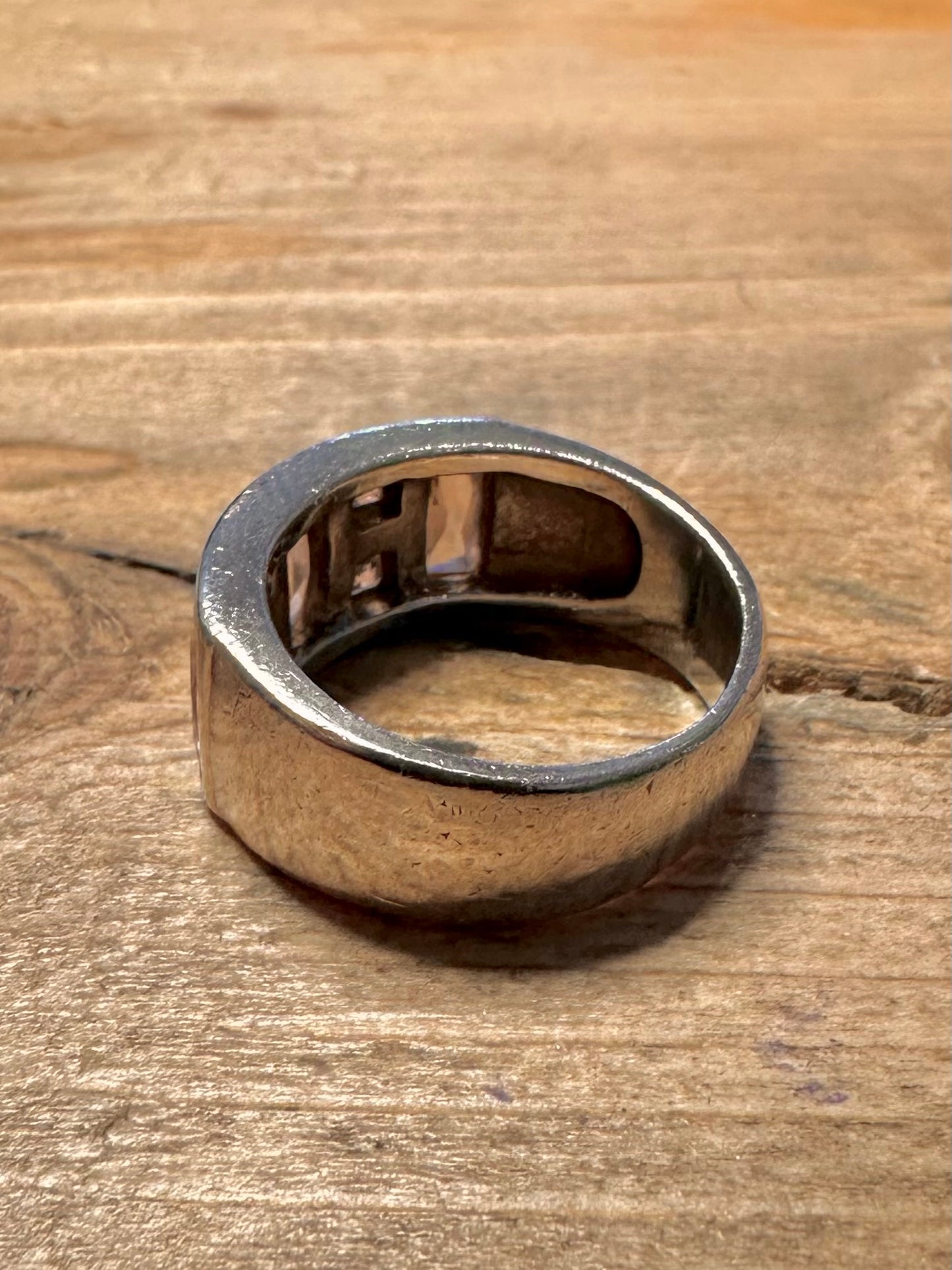 Modernist Pink Stones 925 Silver Size P1/2 Ring