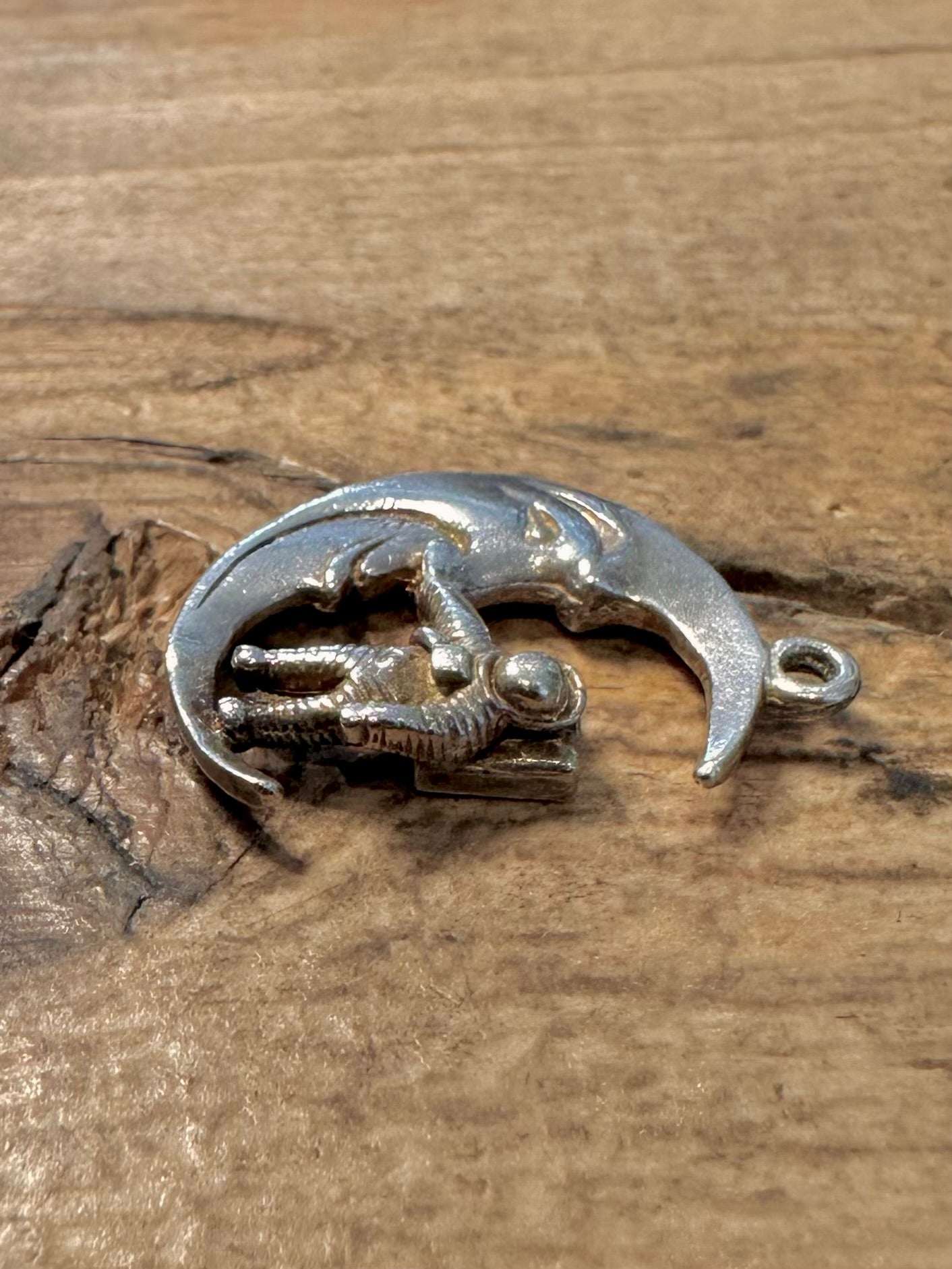Vintage Spaceman on the Moon 925 Silver Pendant