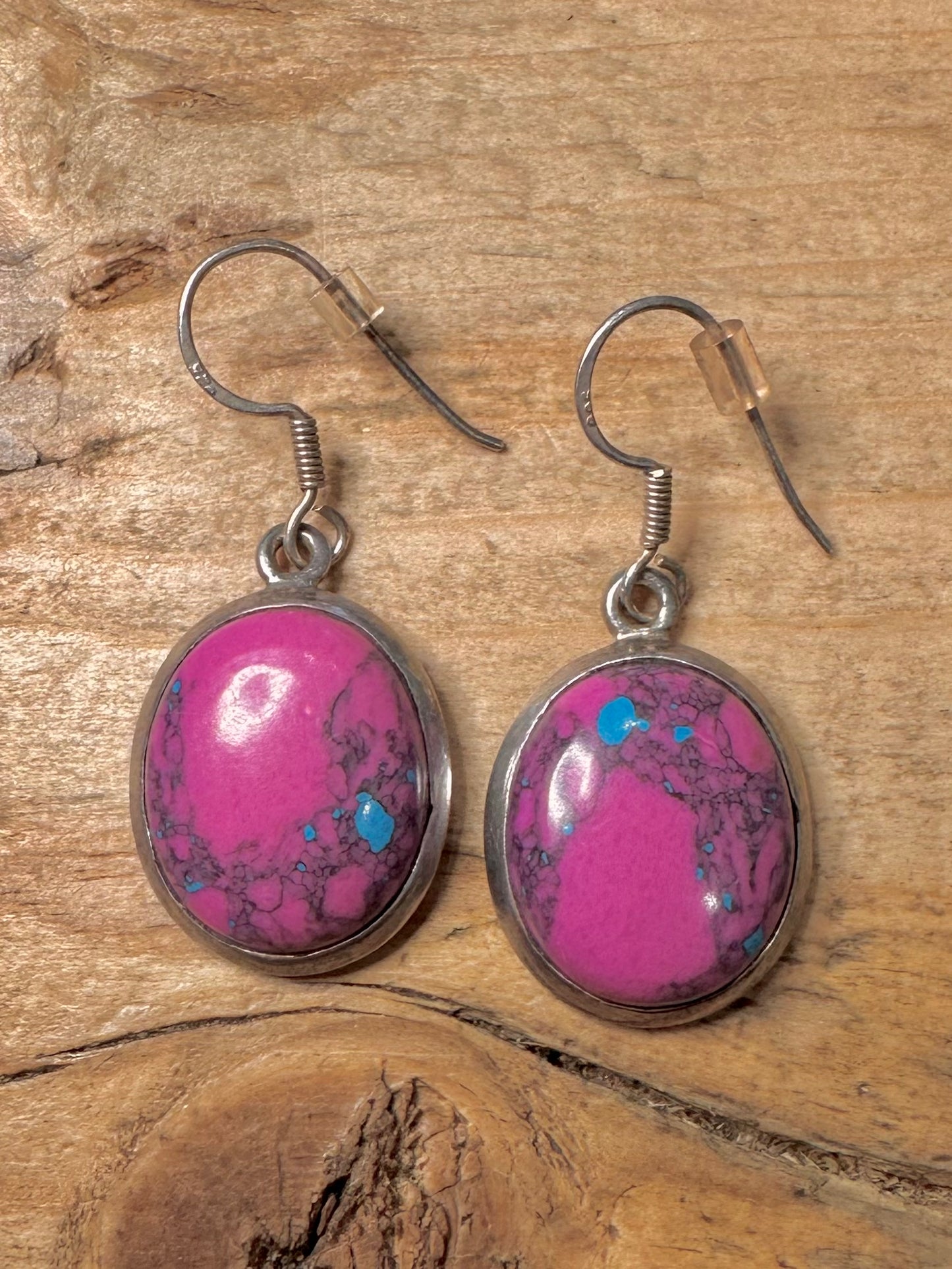 Vintage Purple Turquoise Dangle 925 Silver Earrings