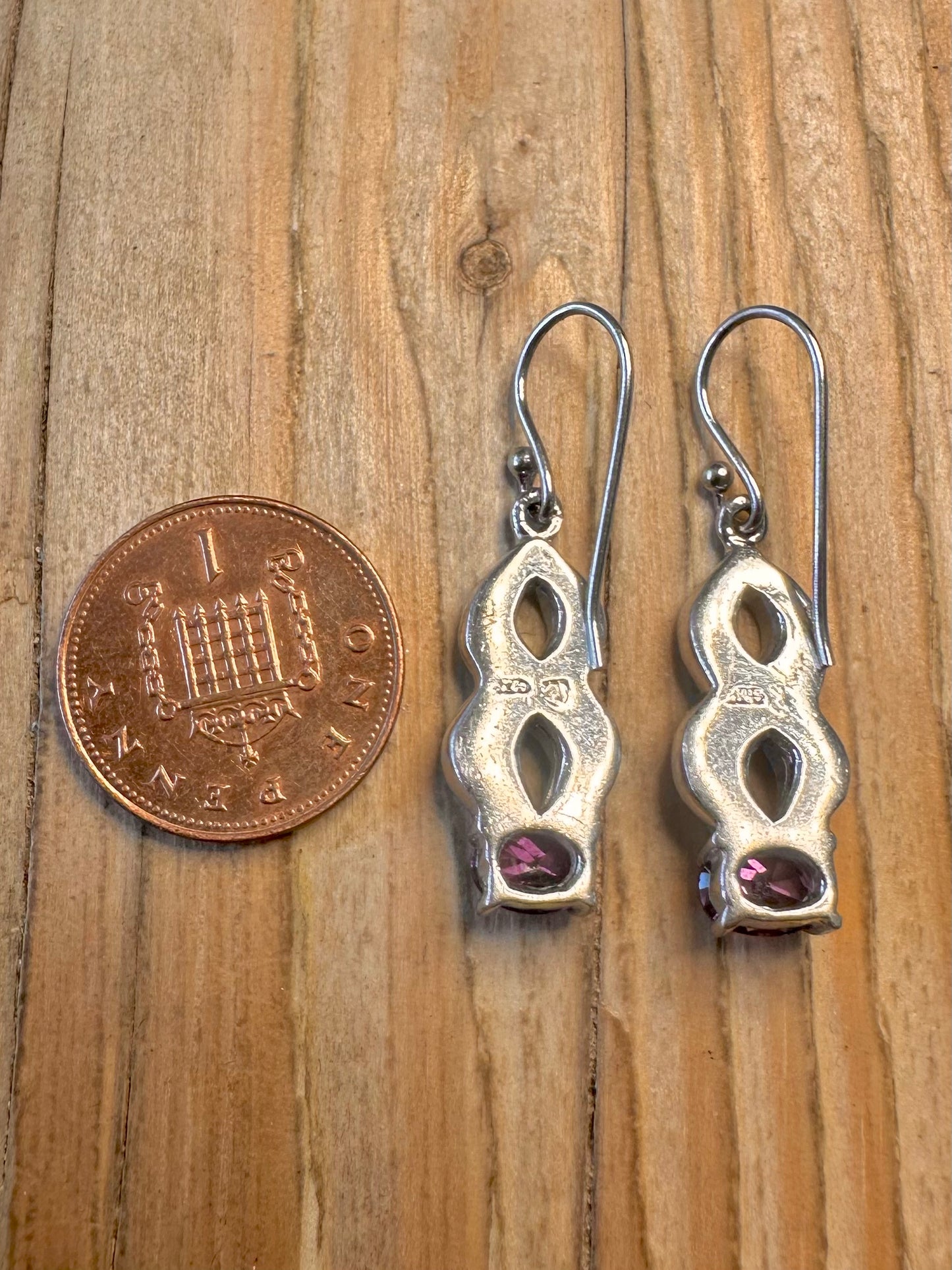 Vintage Amethyst and Opal 925 Sterling Silver Earrings
