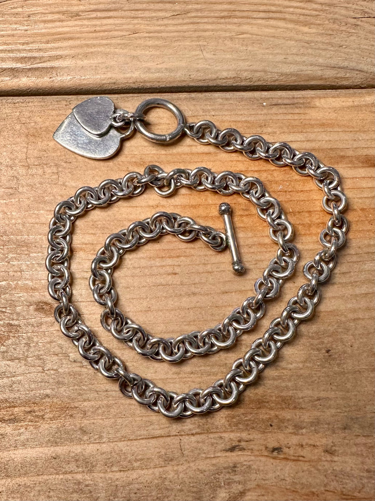 Vintage Chunky Belcher Chain T Bar Clasp 925 Silver 16 inch Necklace