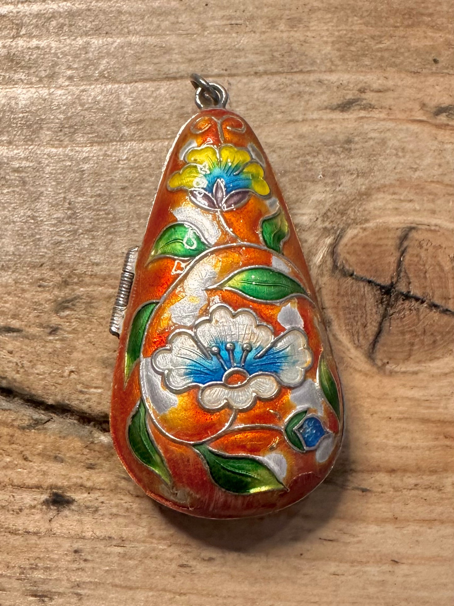 Vintage Enamel Painted Floral Locket 925 Silver Pendant