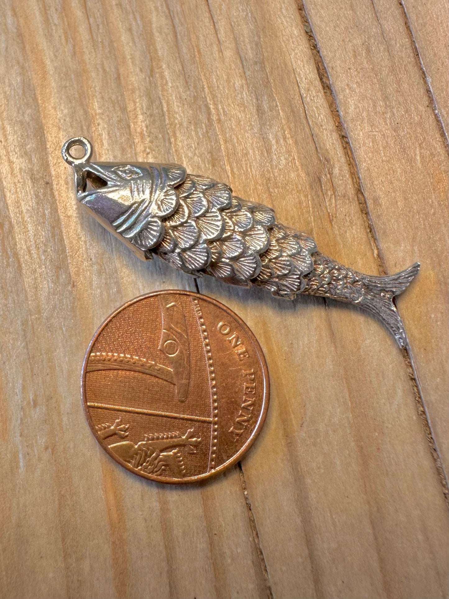 Vintage Articulated Fish 925 Silver Pendant