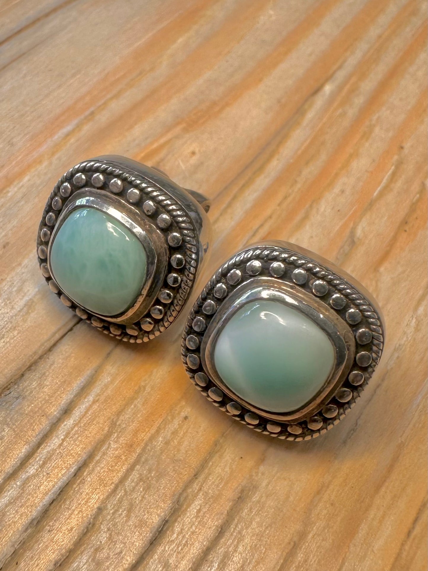 Vintage Chunky Larimar Stud 925 Sterling Silver Earrings