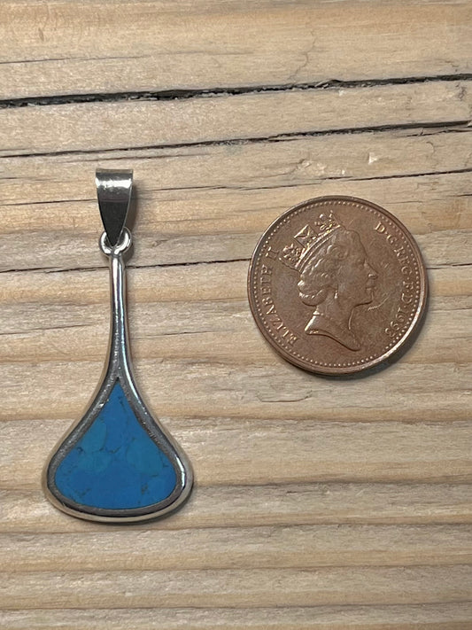 Bell Shaped Turquoise Inlay 925 Sterling Silver Pendant