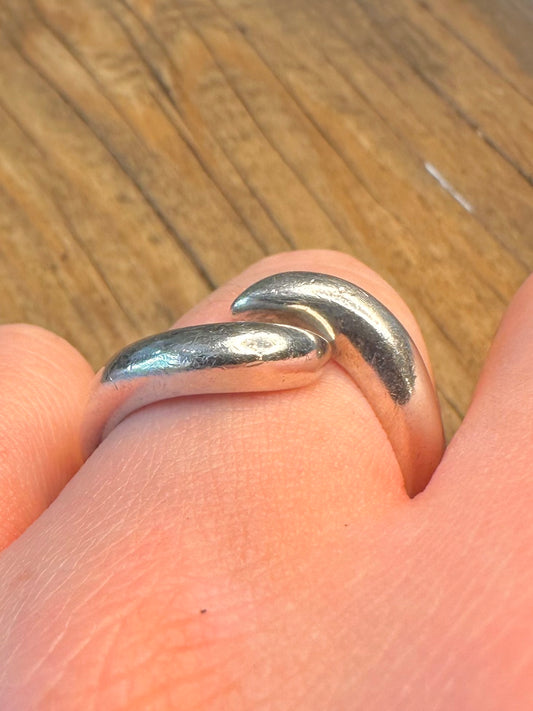 Abstract Solid Overlapping 925 Sterling Silver Size P Ring