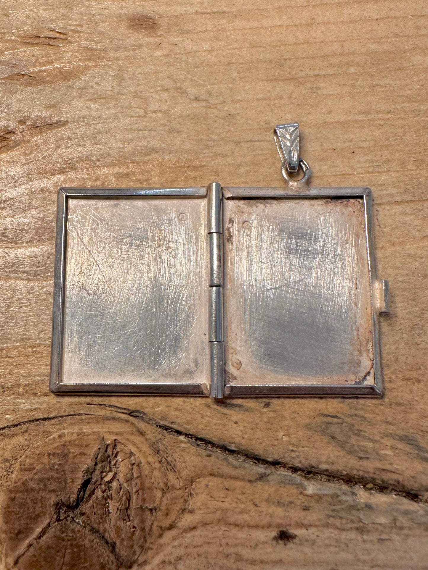 Vintage Engraved Rectangle Book 925 Silver Locket Pendant