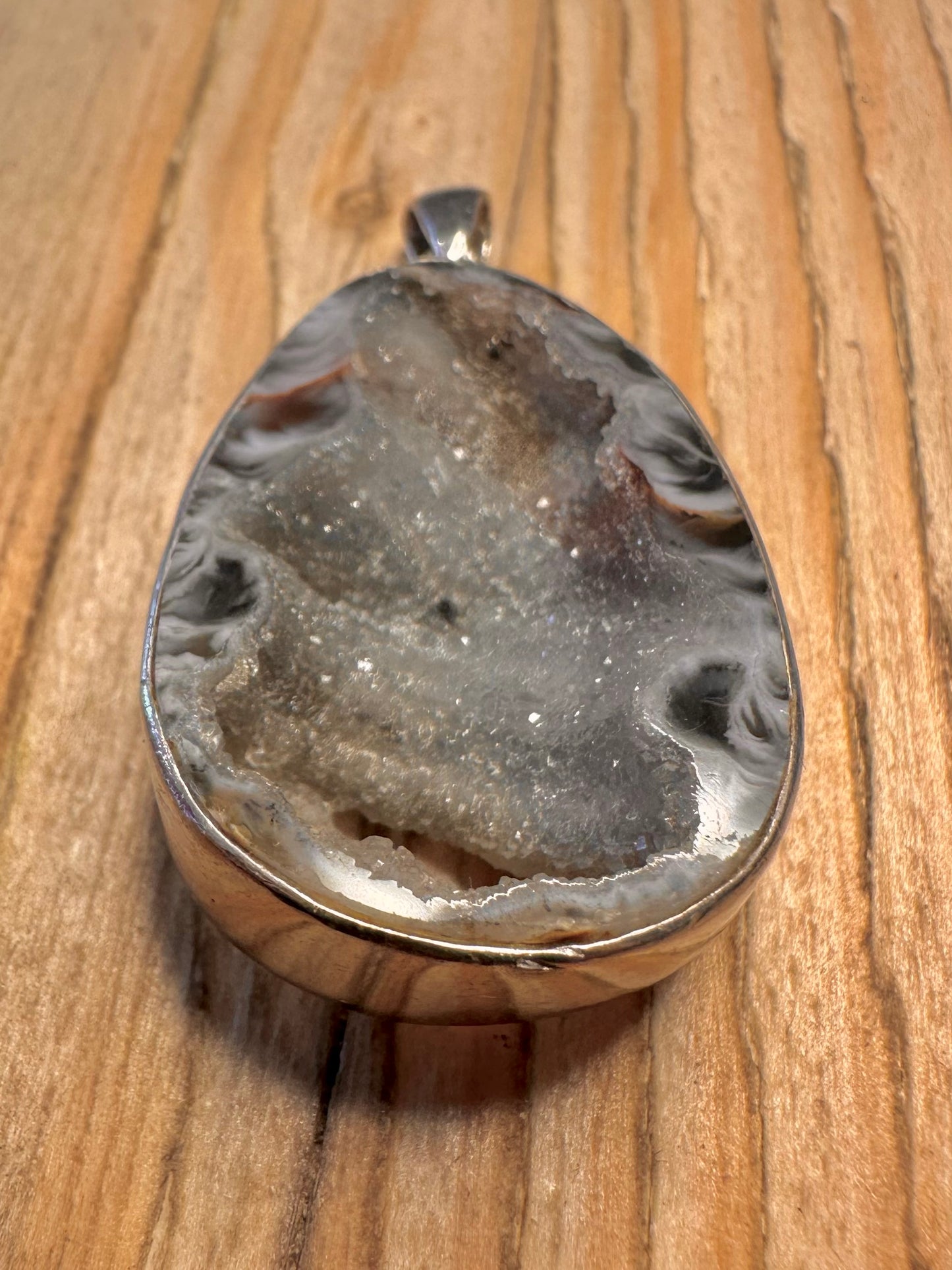 Abstract Druzy Geode Sliced 925 Sterling Silver Pendant