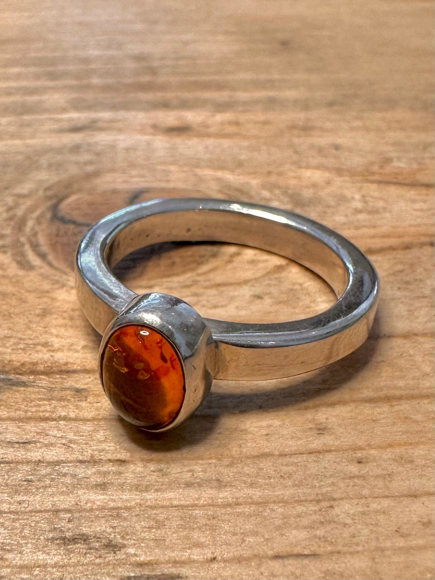 Modernist Amber Band 925 Silver Size P Ring
