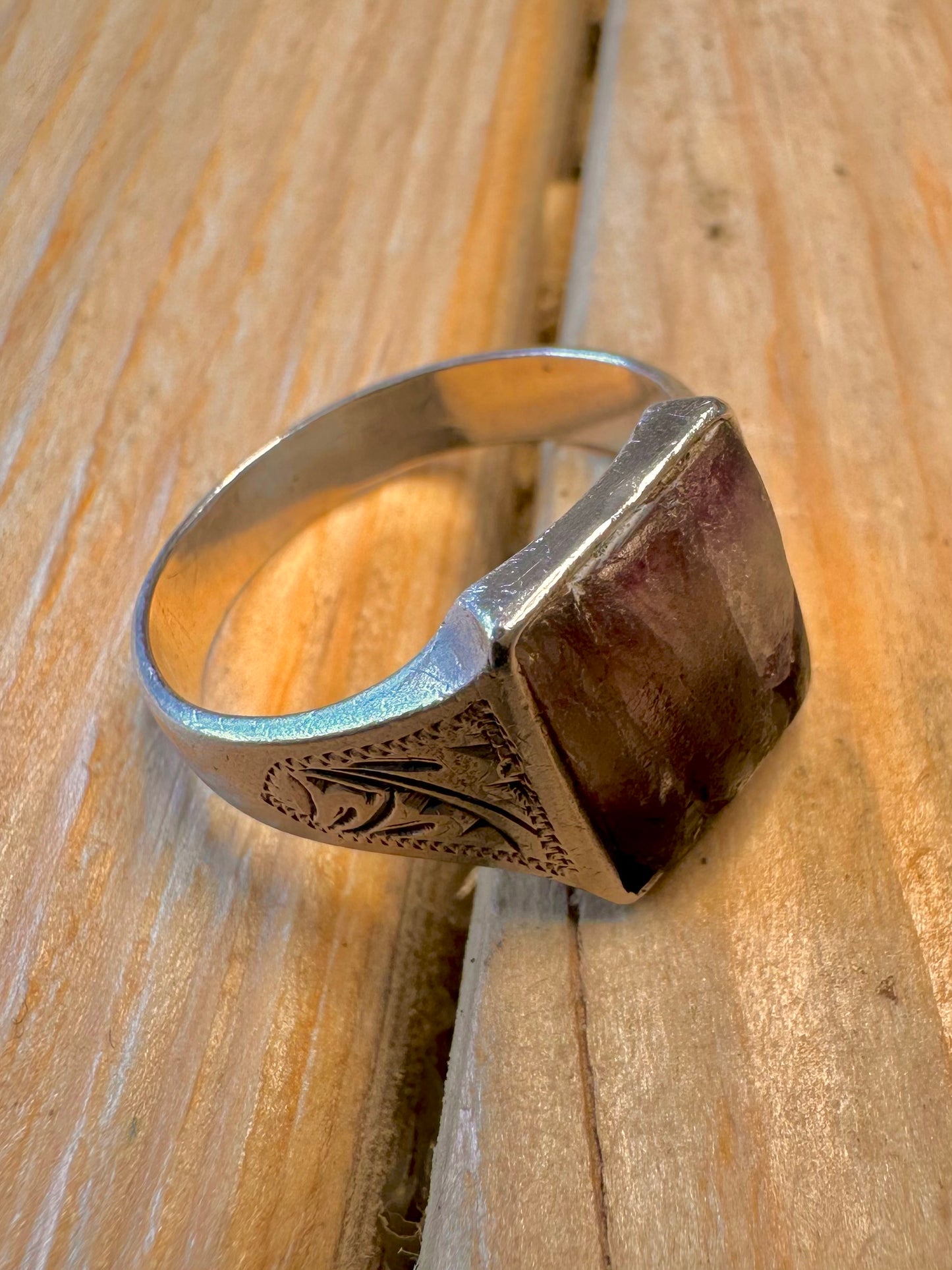 Vintage Blue John Signet 925 Silver Size R Ring