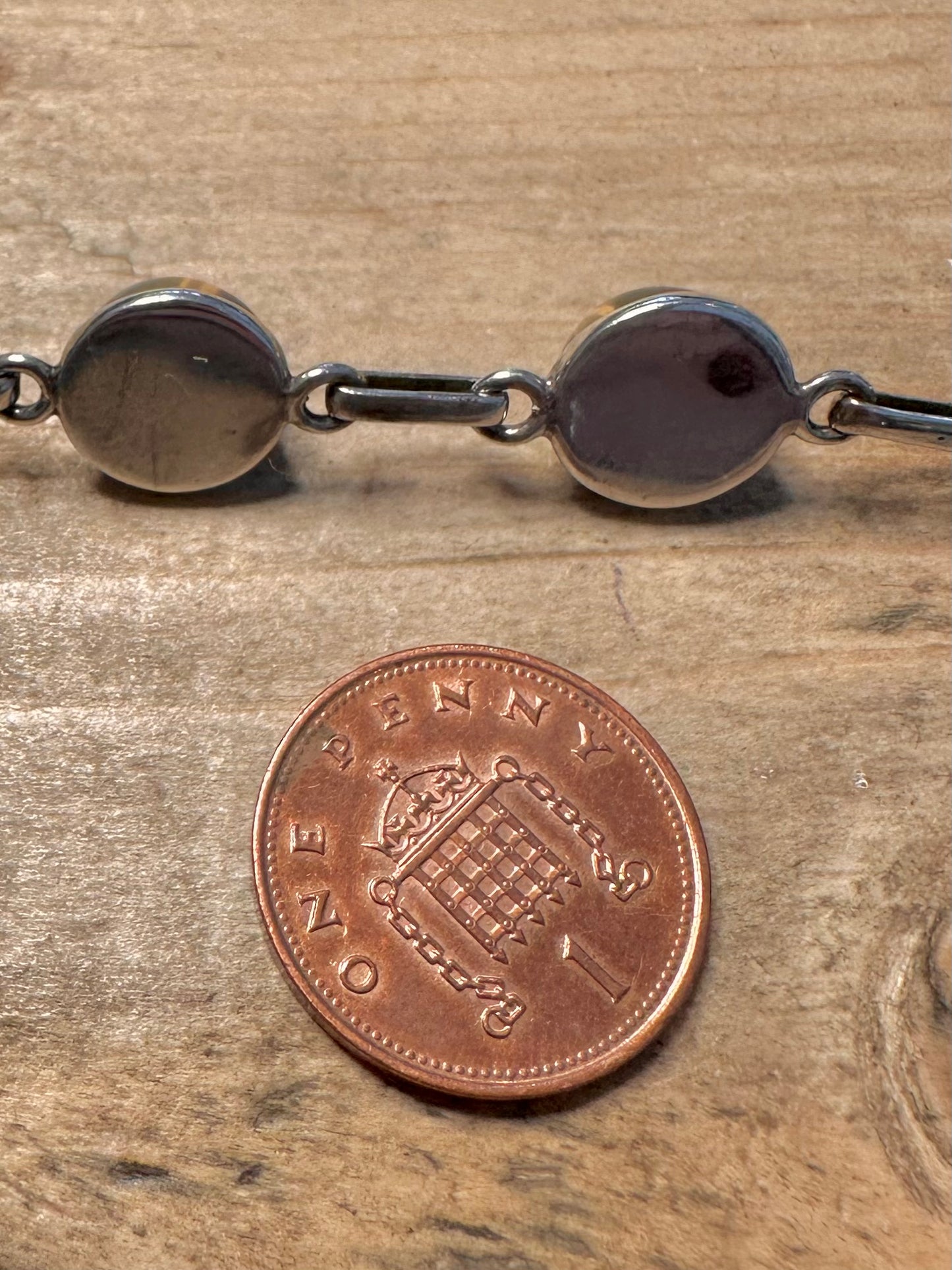 Vintage Tigers Eye Link 925 Silver 8 inch Bracelet