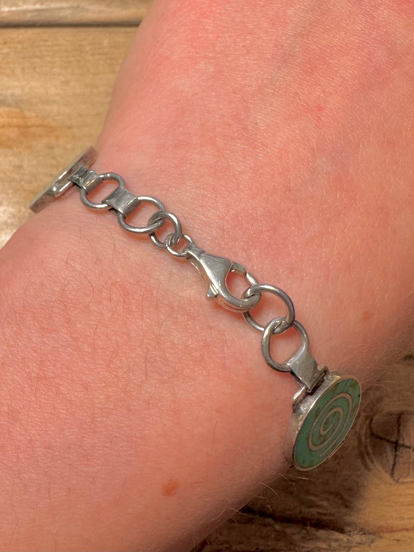 Vintage Turquoise Inlay Swirl 925 Silver 8 inch Bracelet