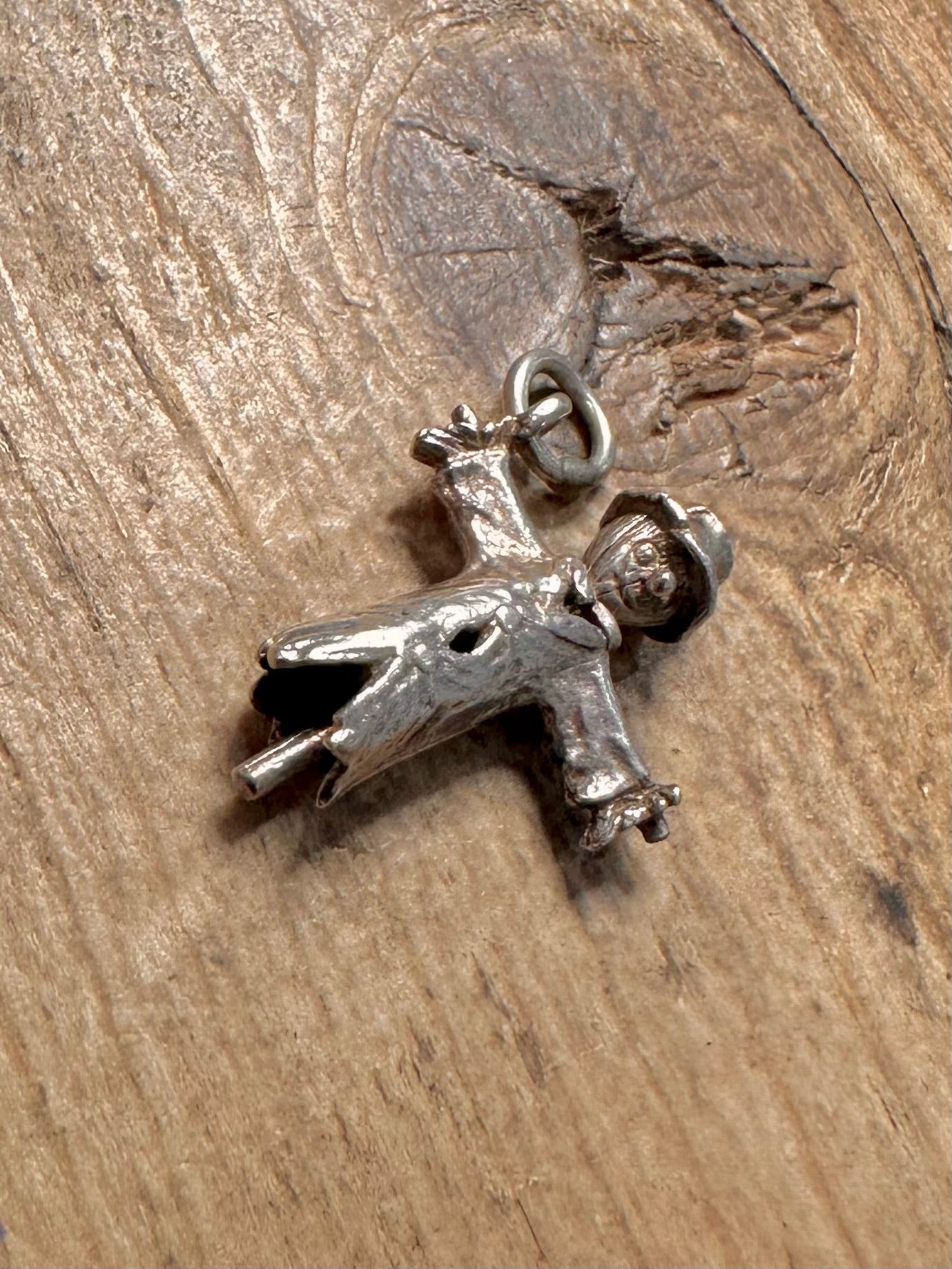 Vintage Scarecrow Moving 925 Silver Charm Pendant
