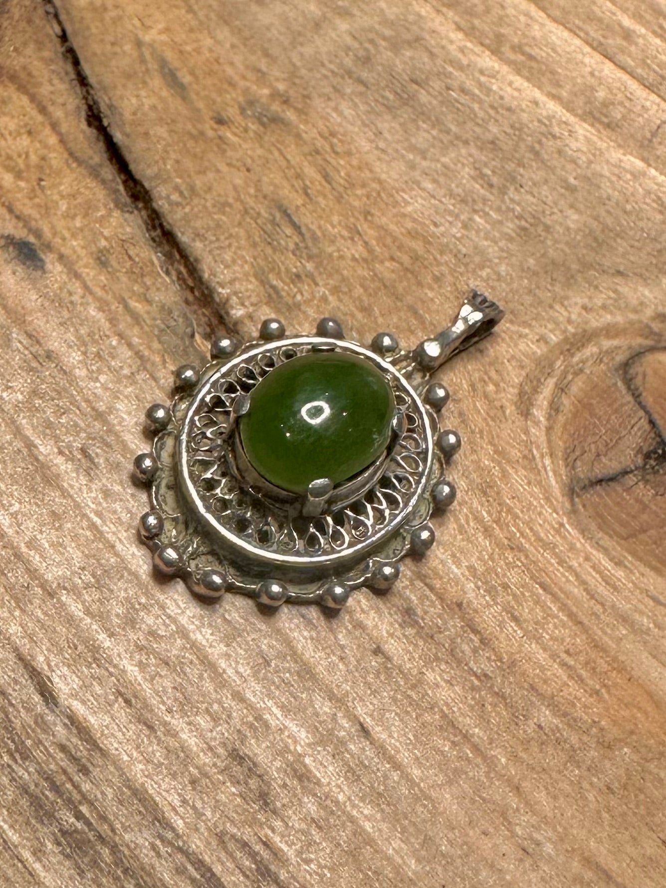 Vintage Jade Ornate 925 Silver Pendant