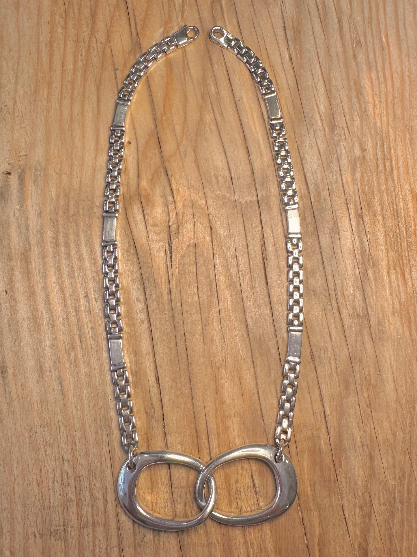 Abstract Bar Link Double Oval 925 Sterling Silver 17 inch Necklace