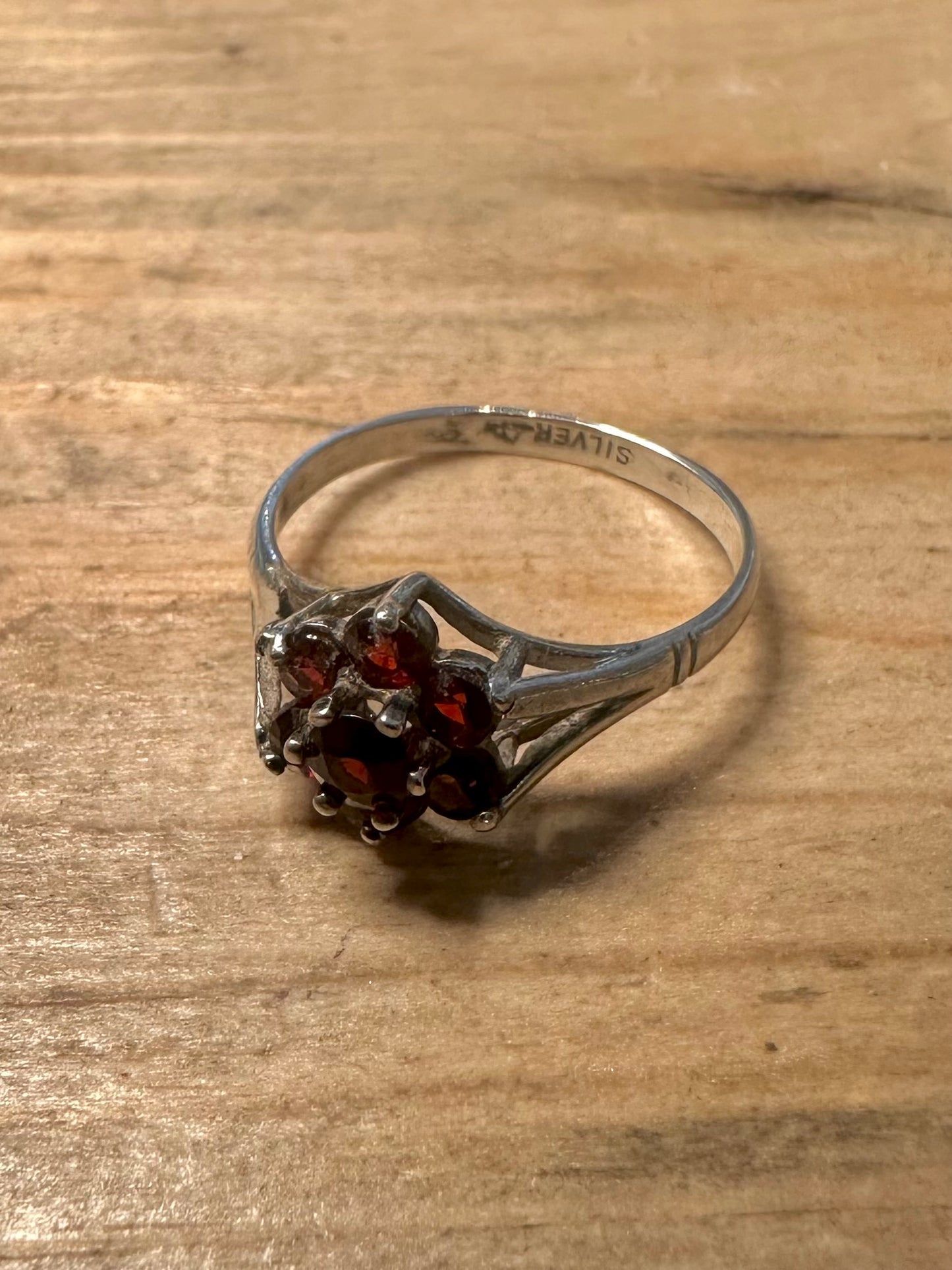 Vintage Garnet Cluster 925 Silver Size P Ring
