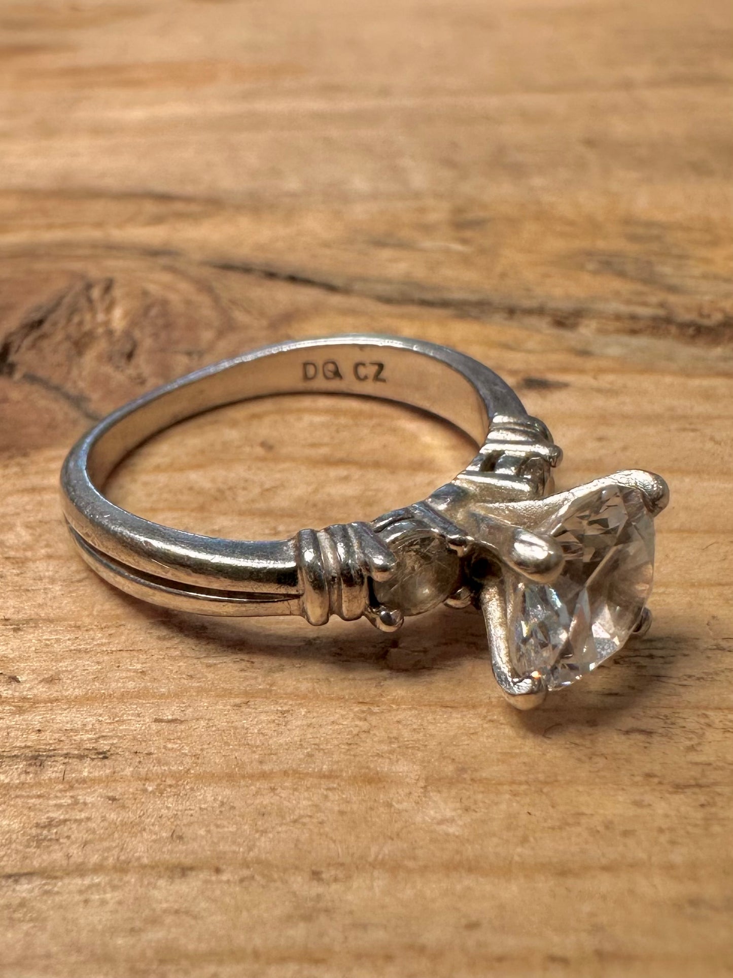 Vintage Large White DQCZ Stone 925 Silver Size M1/2 Ring