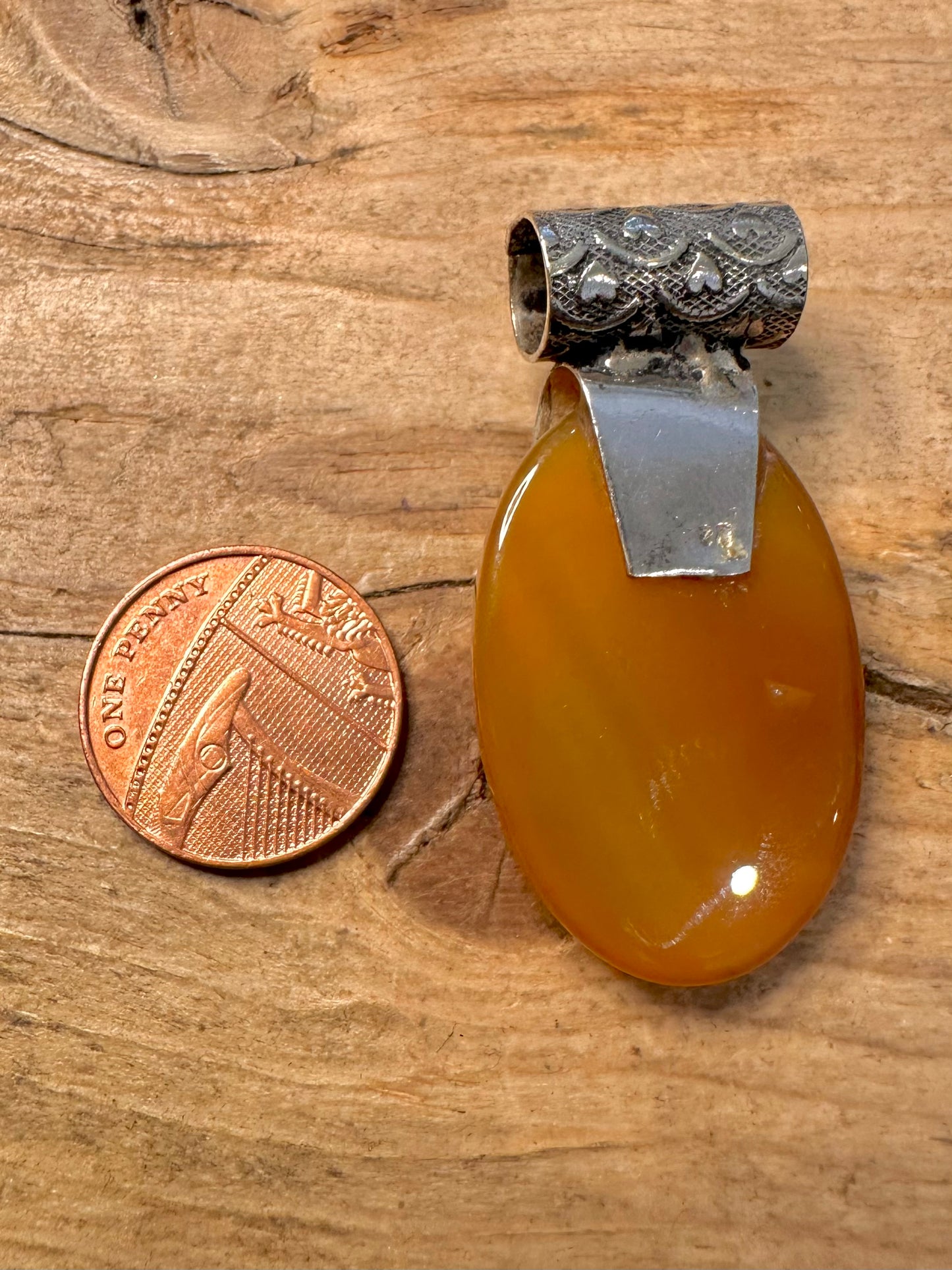 Vintage Orange Banded Agate Boho 925 Silver Pendant