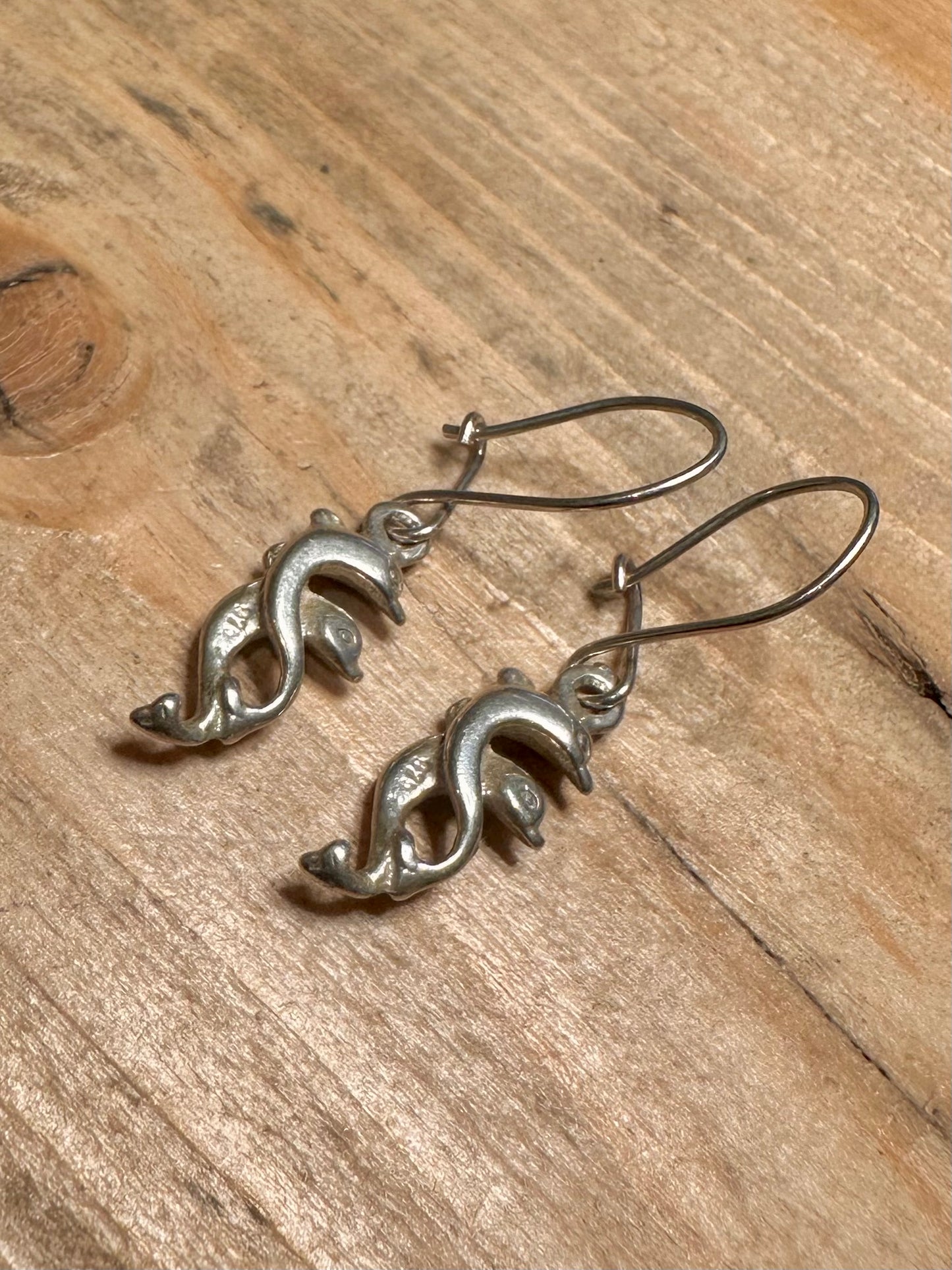 Vintage Double Dolphin 925 Silver Earrings