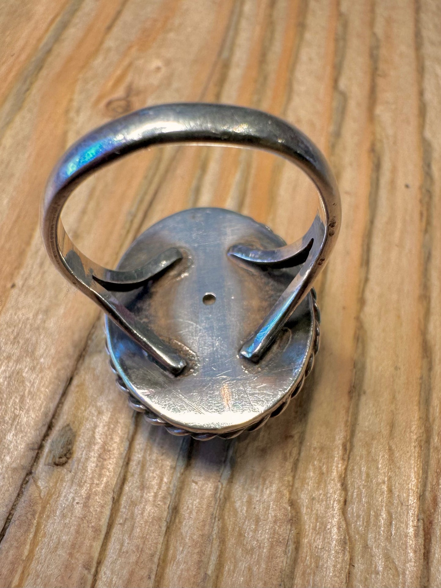 Vintage Large Blue Simulated Opal 925 Sterling Silver Size Q Ring