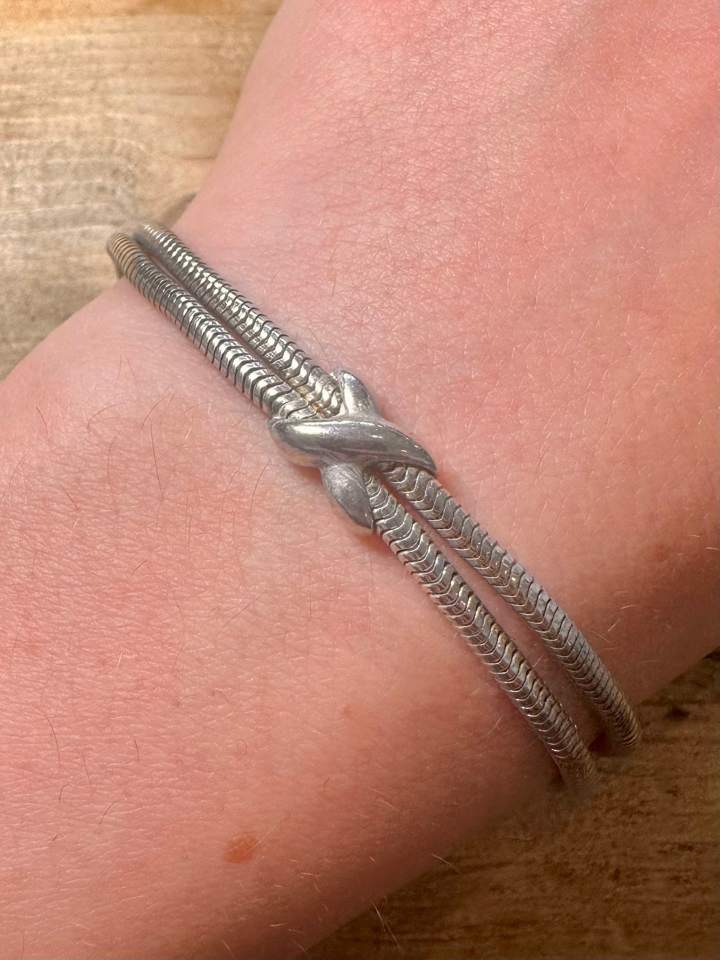 Vintage X Double Snake Chain 925 Silver 7 inch Bracelet
