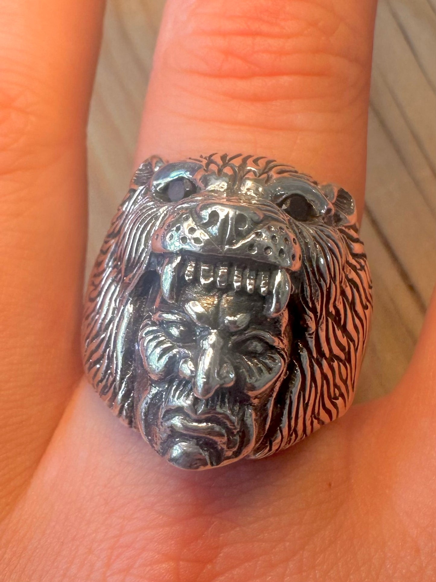 Vintage Native American Head Lion 925 Silver Size Z Ring