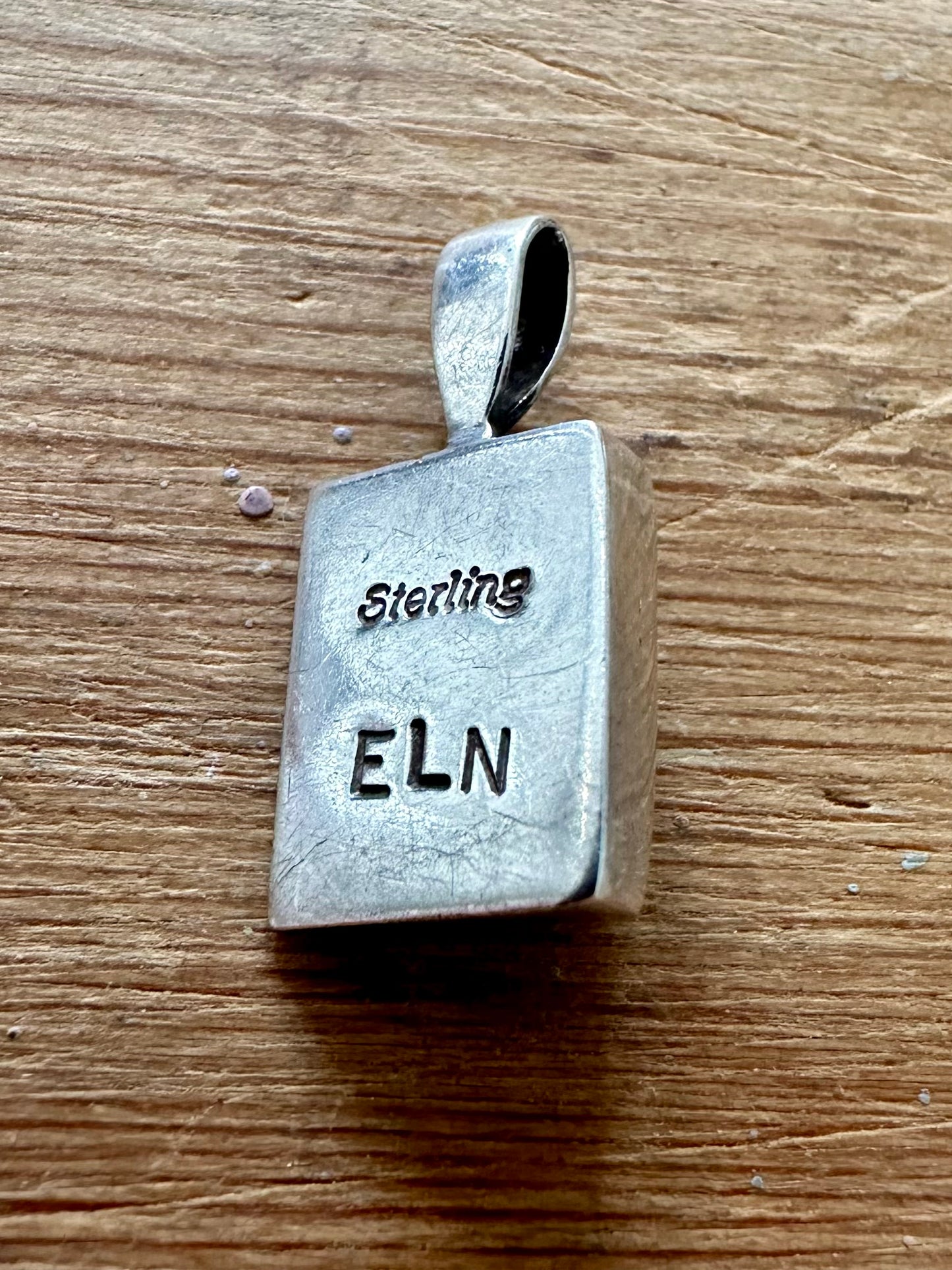 Vintage Native American Turquoise ELN Maker 925 Silver Pendant
