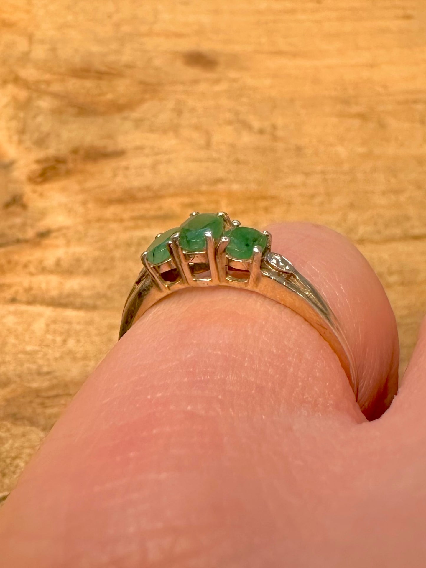 Vintage Green Stones 925 Silver Size N Ring