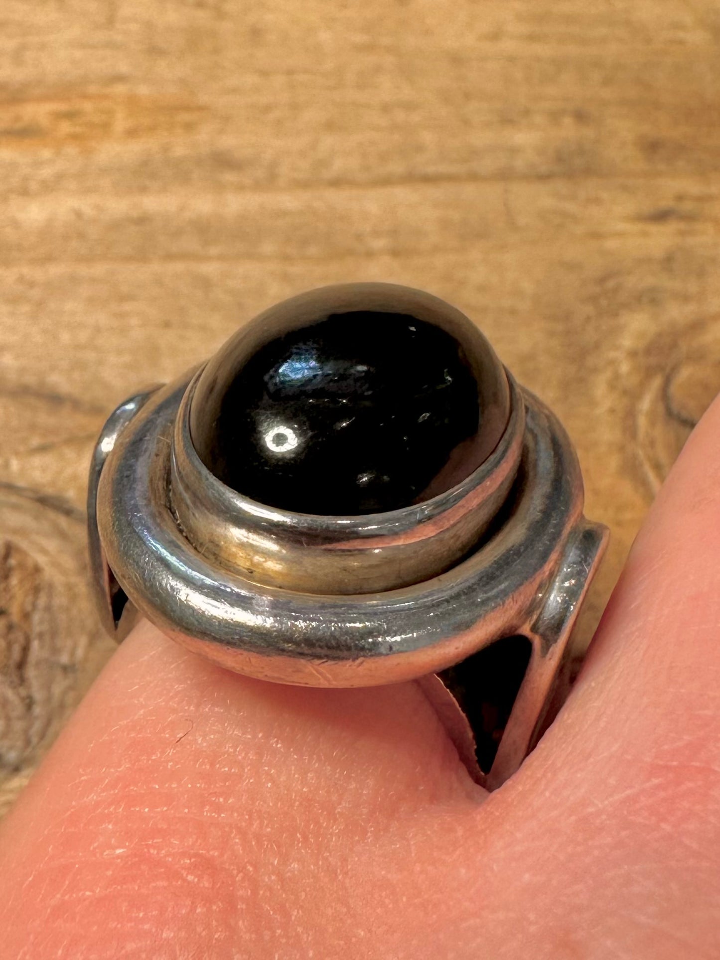 Vintage Chunky Onyx Cabachon 925 Silver Size N Ring