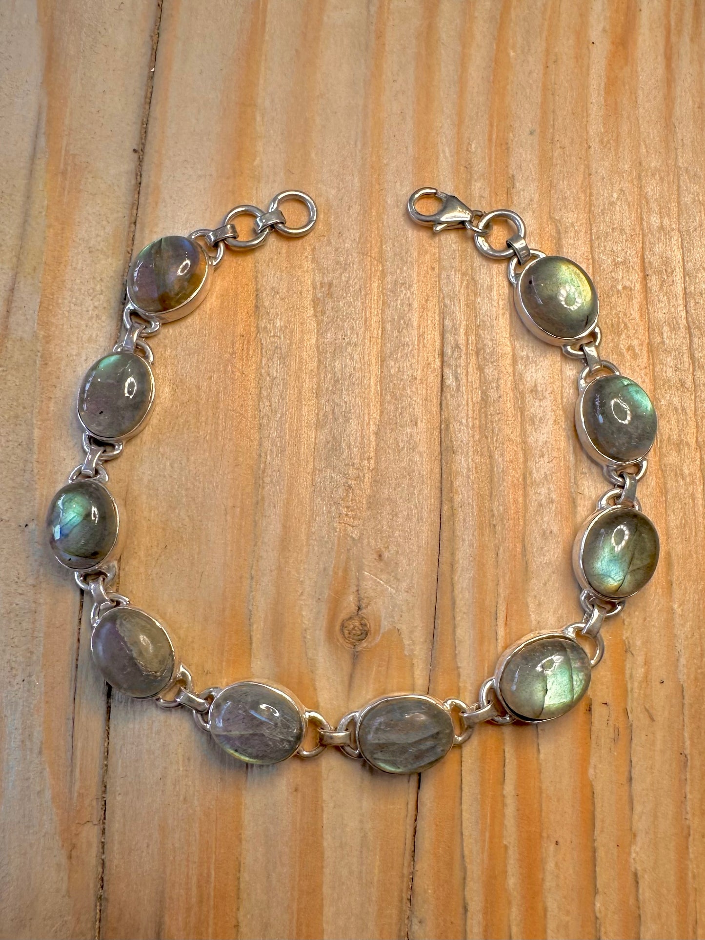 Vintage Labradorite Link 925 Silver 7 to 7.2 inch Bracelet
