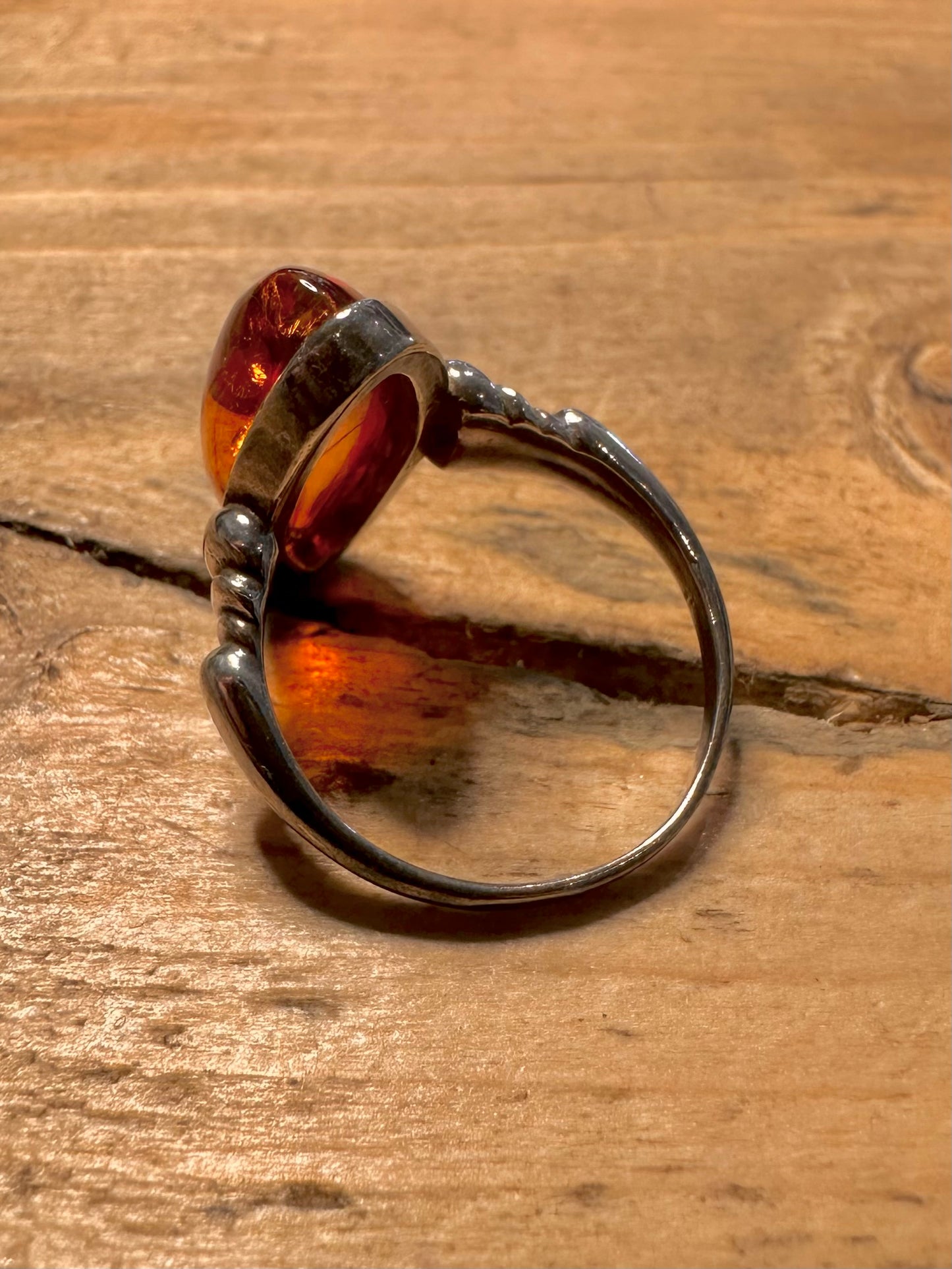 Vintage Amber 925 Silver Size N Ring