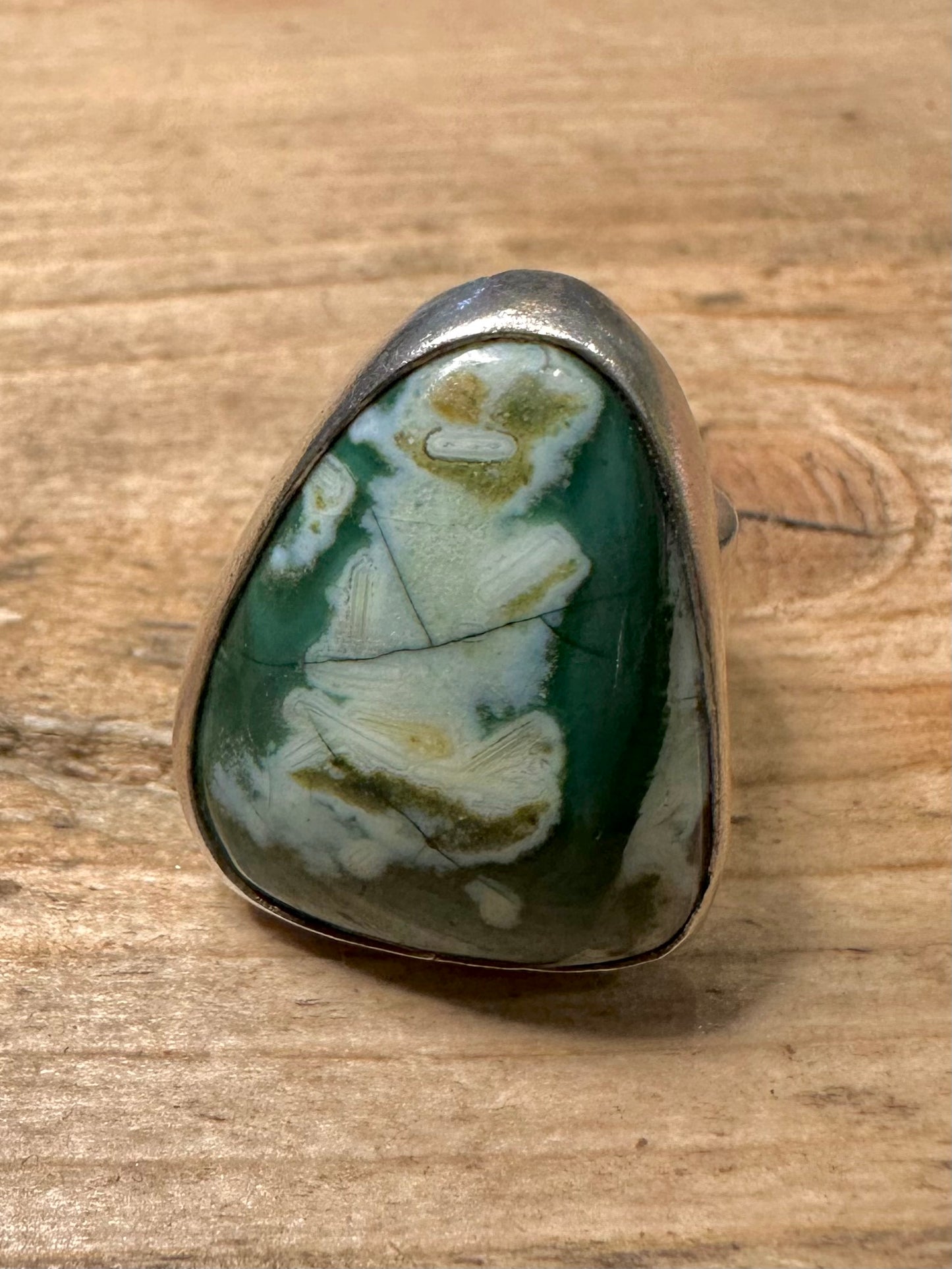 Abstract Green Agate 925 Silver Size K1/2 Ring