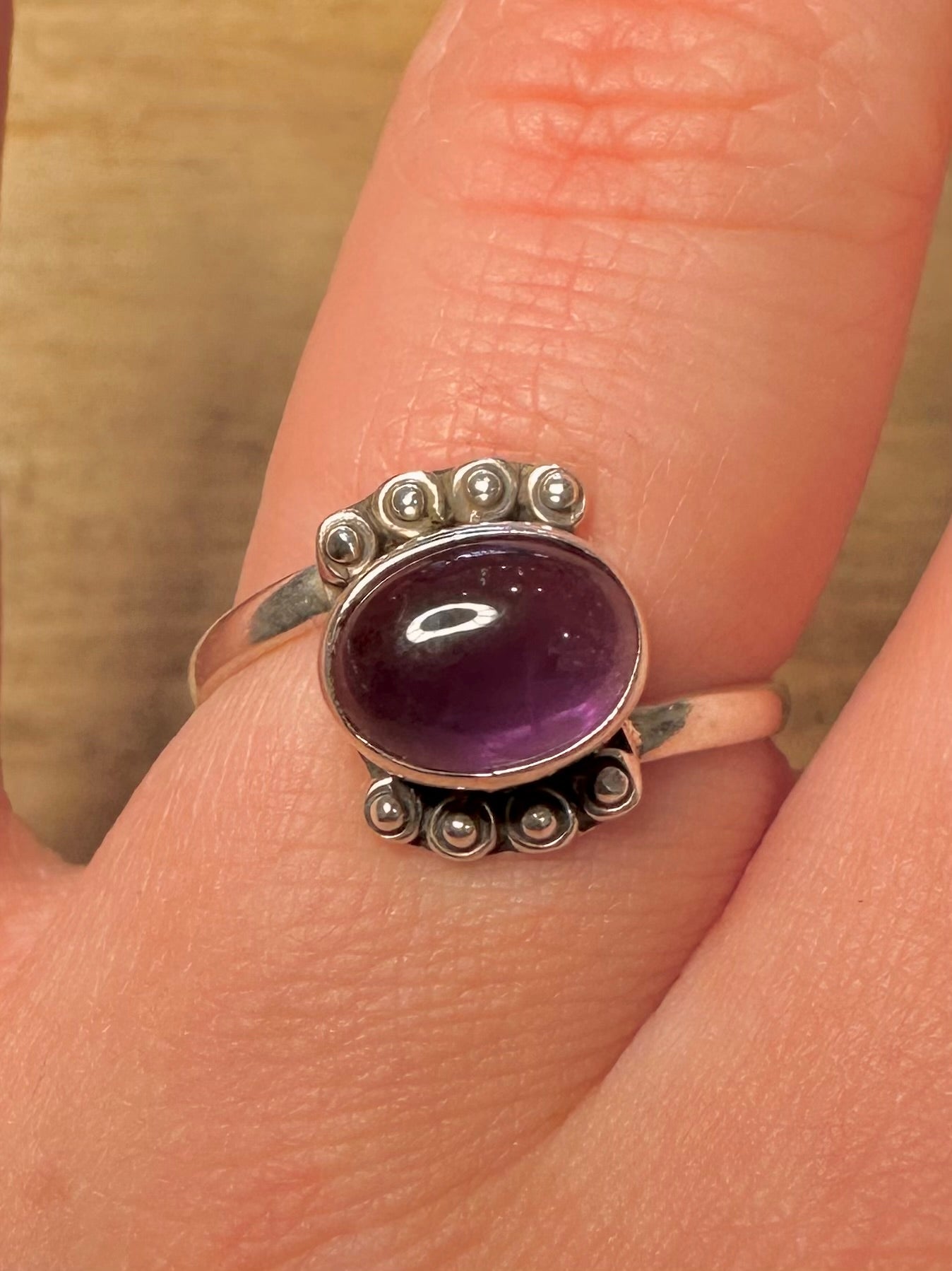 Vintage Amethyst Boho 925 Silver Size Q Ring