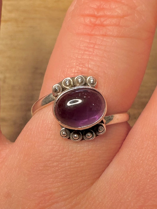 Vintage Amethyst Boho 925 Silver Size Q Ring