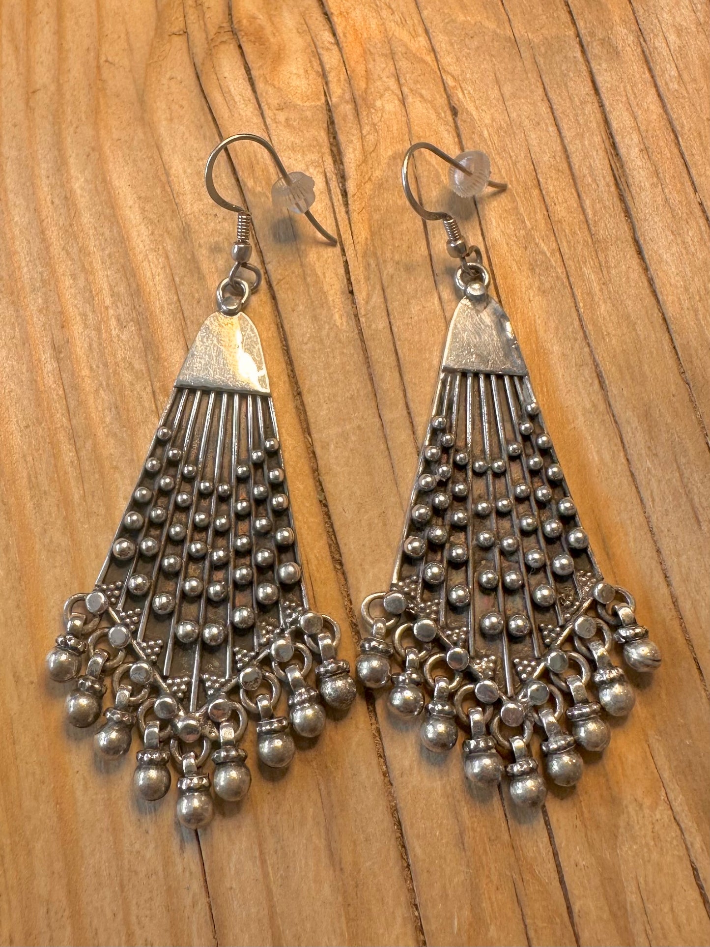Vintage Abstract Boho Dangle 925 Silver Earrings