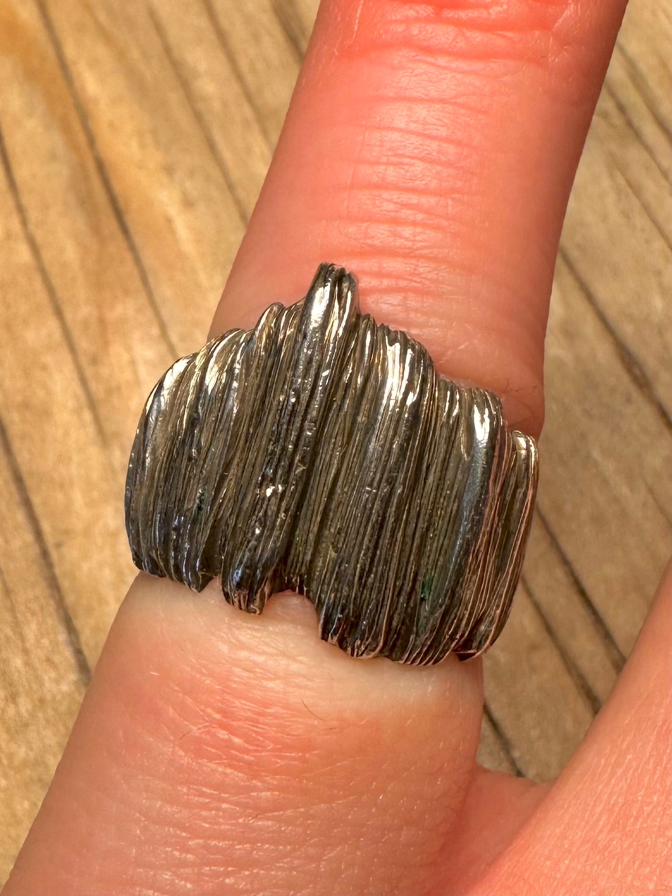 Brutalist Textured 925 Sterling Silver Size j1/2 Ring