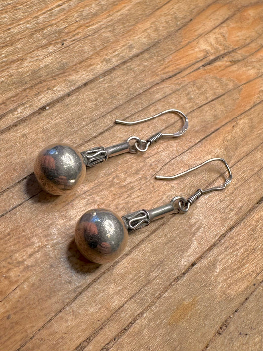 Vintage Ball Boho Dangle 925 Sterling Silver Earrings