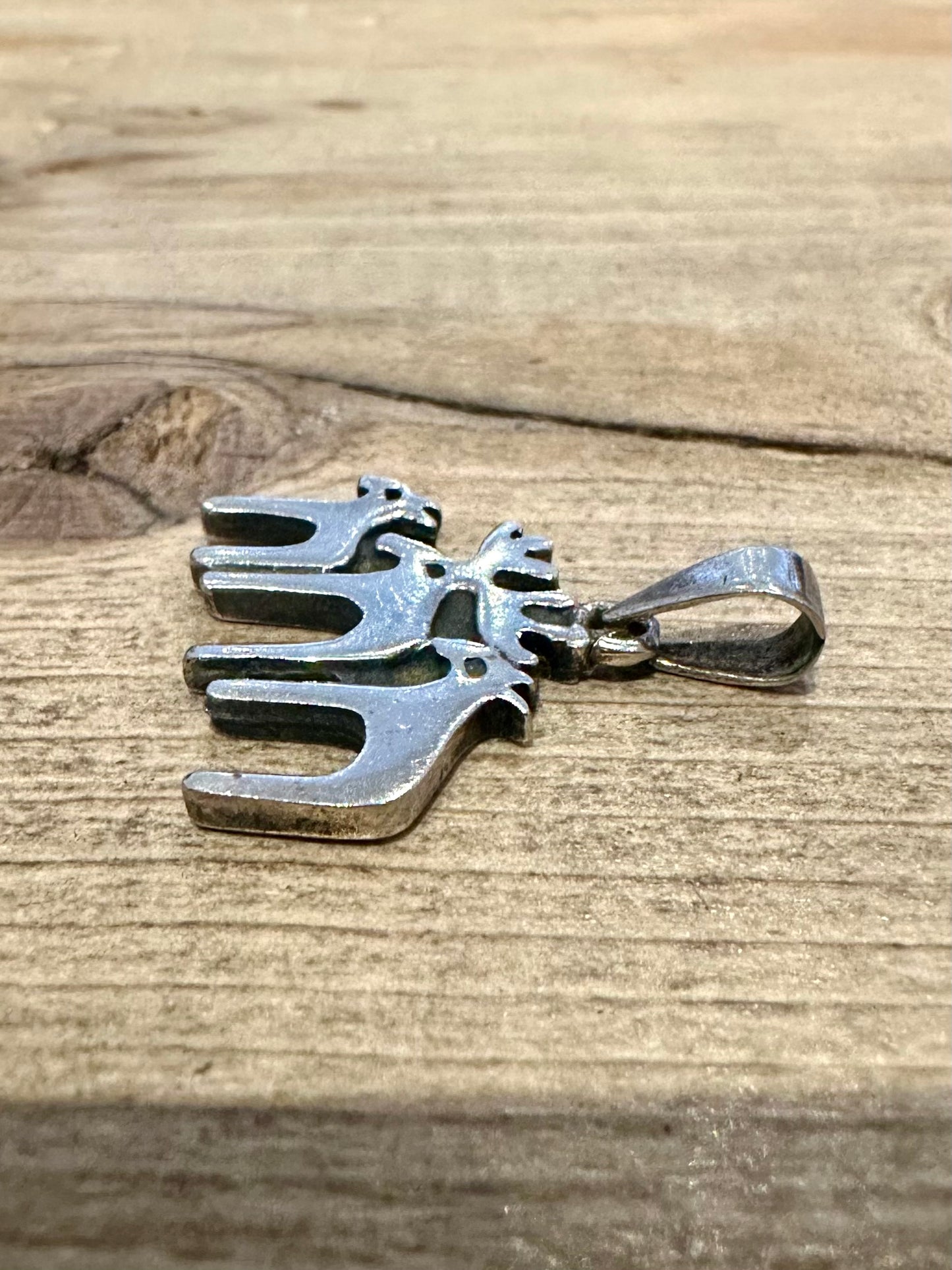 Vintage Three Moose 925 Silver Pendant