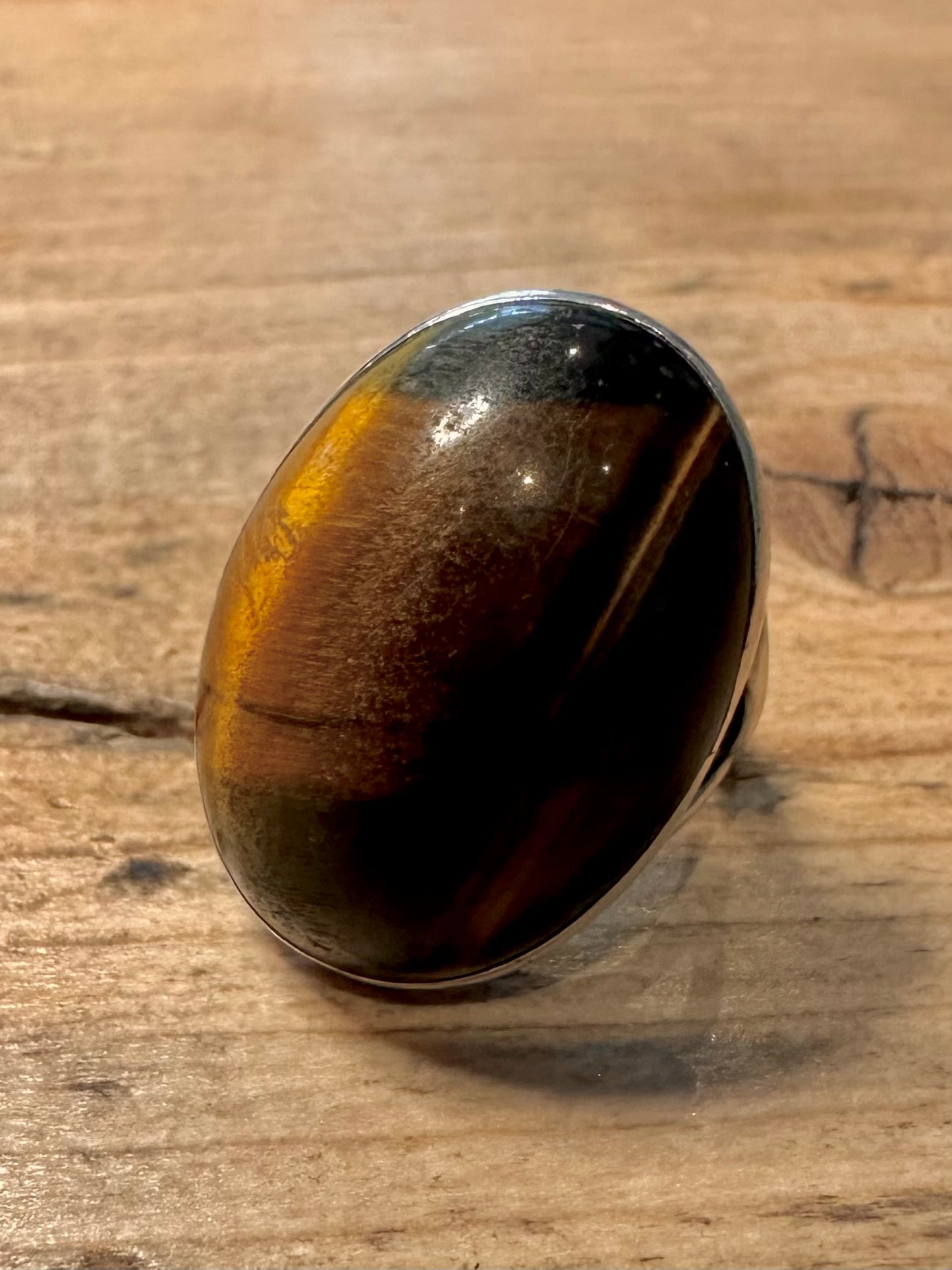 Vintage Oval Tigers Eye 925 Silver Size K Ring
