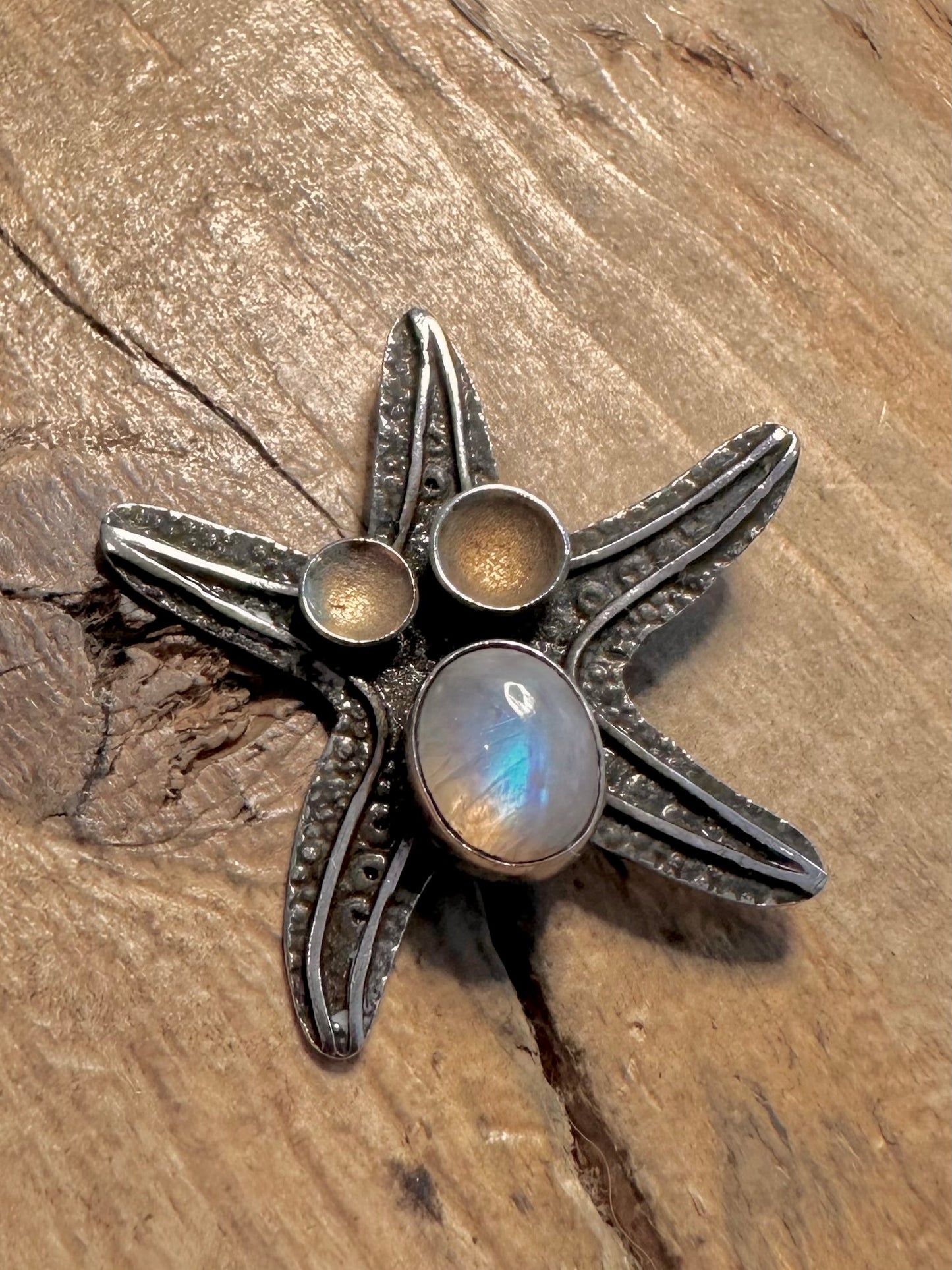 Abstract Handmade Starfish Moonstone 925 Silver Pendant