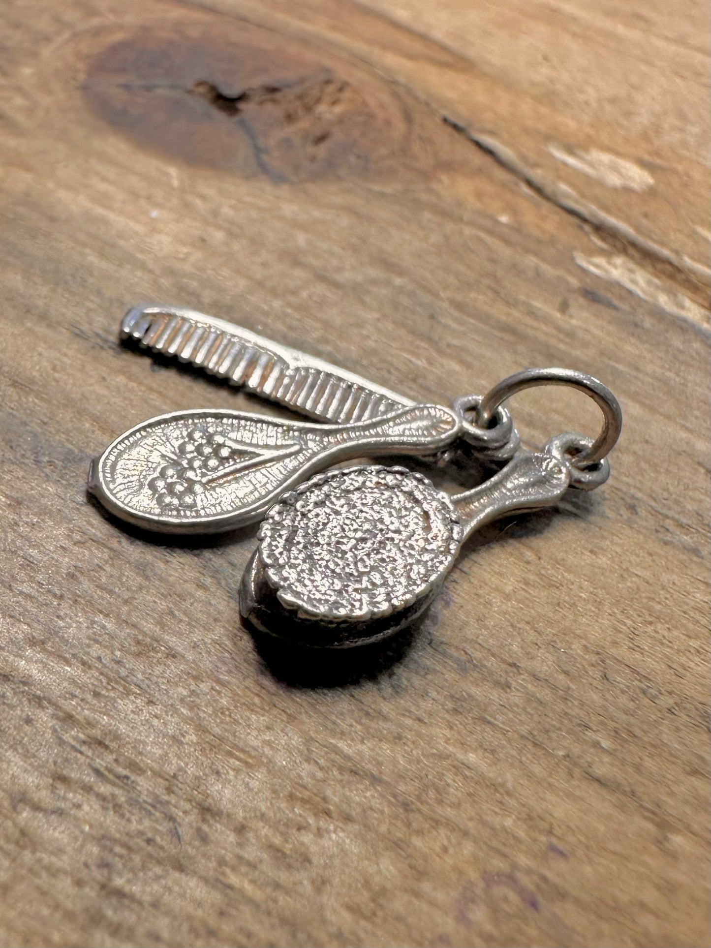 Vintage Hair Brush Comb and Mirror 925 Silver Charm Pendant