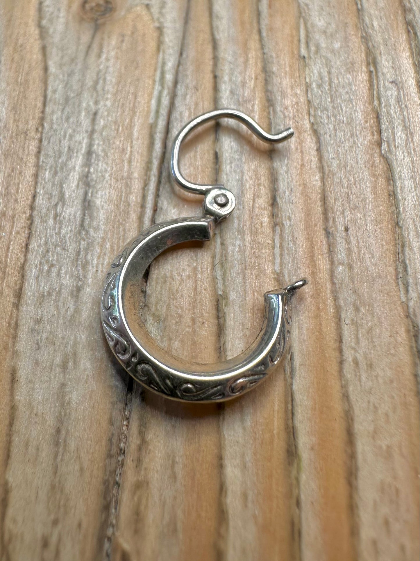 Vintage Engraved Hoops 925 Sterling Silver Earrings