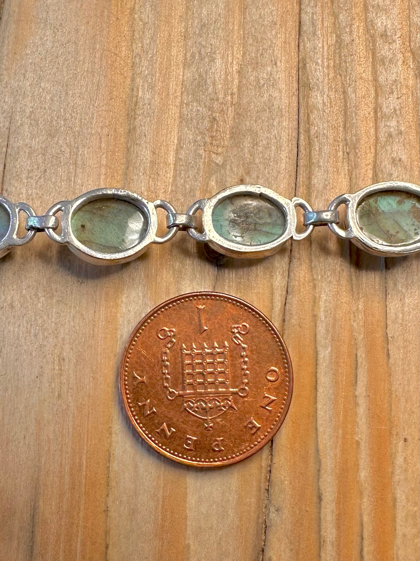 Vintage Labradorite Link 925 Silver 7 to 7.2 inch Bracelet