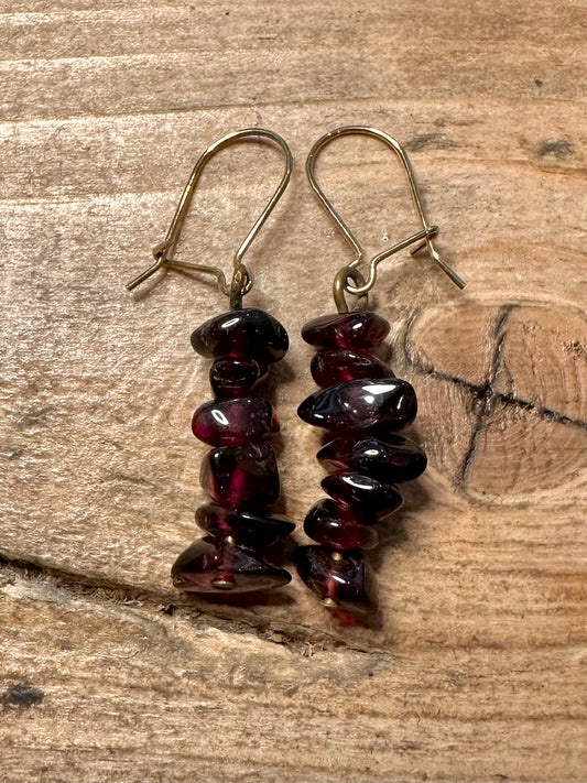 Vintage Garnet Chips Costume Gold Earrings