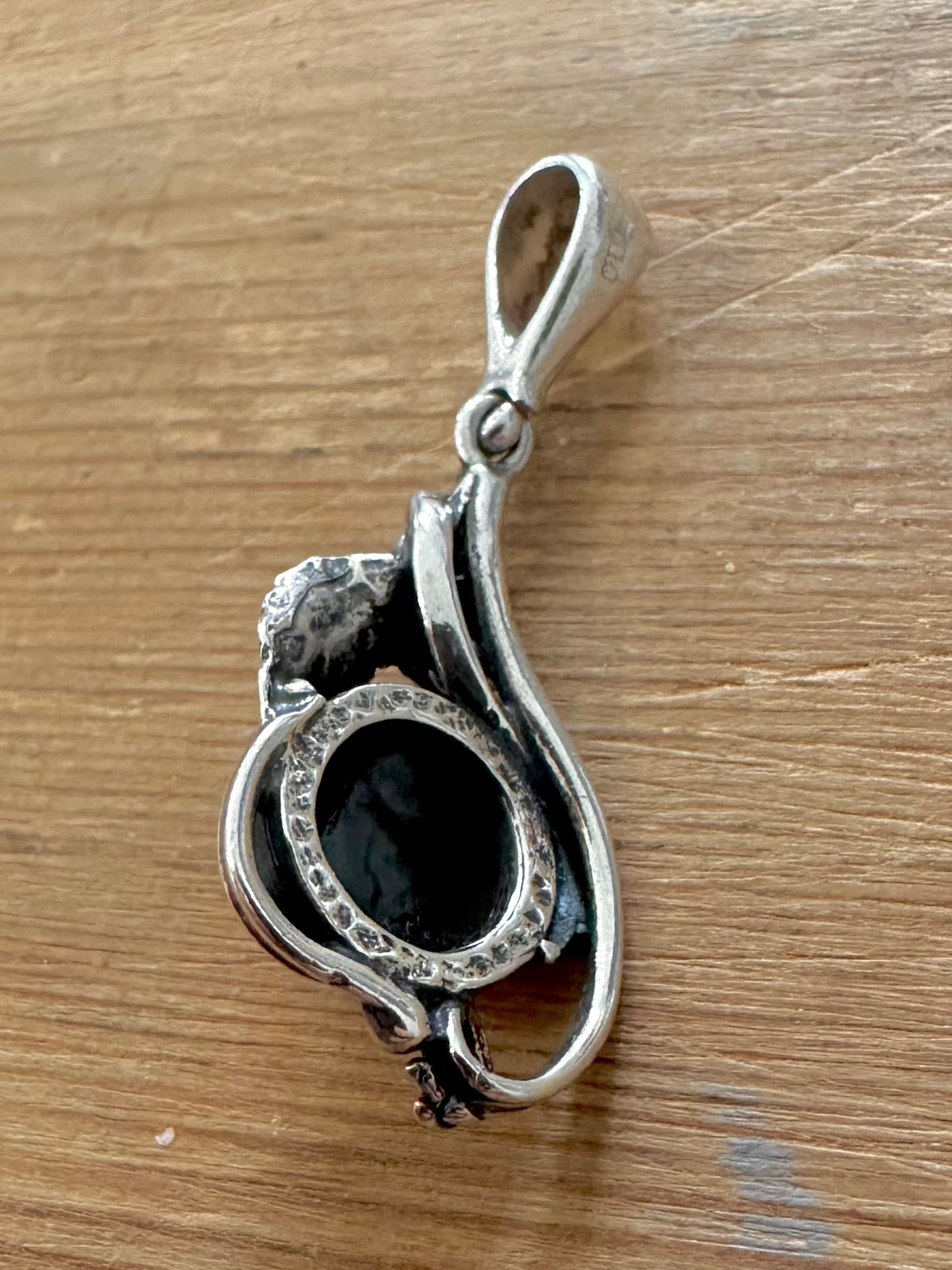 Vintage Green Amber Ornate Floral 925 Silver Pendant