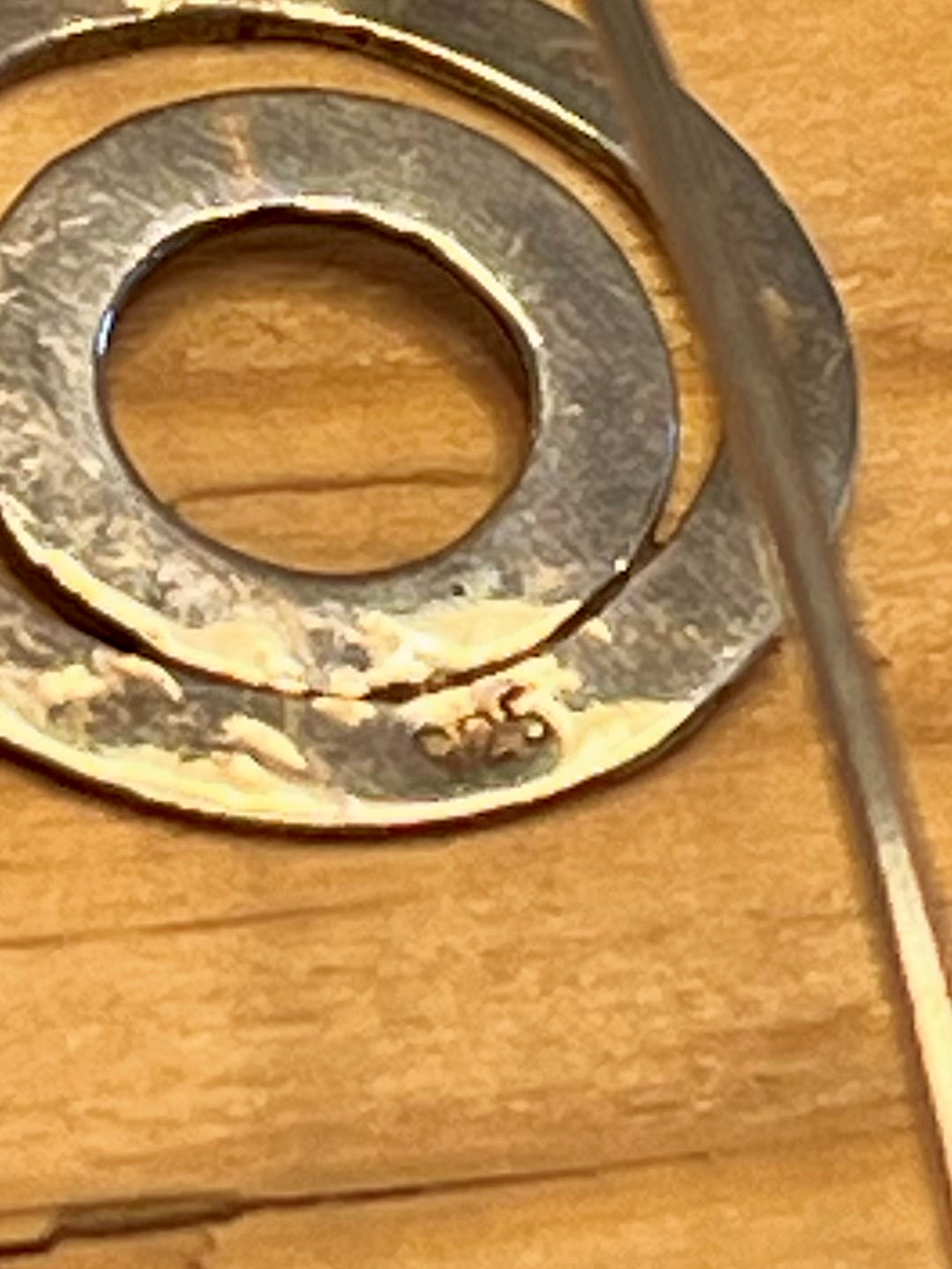 Flat Hammered Double Circle 925 Sterling Silver Drop Earrings